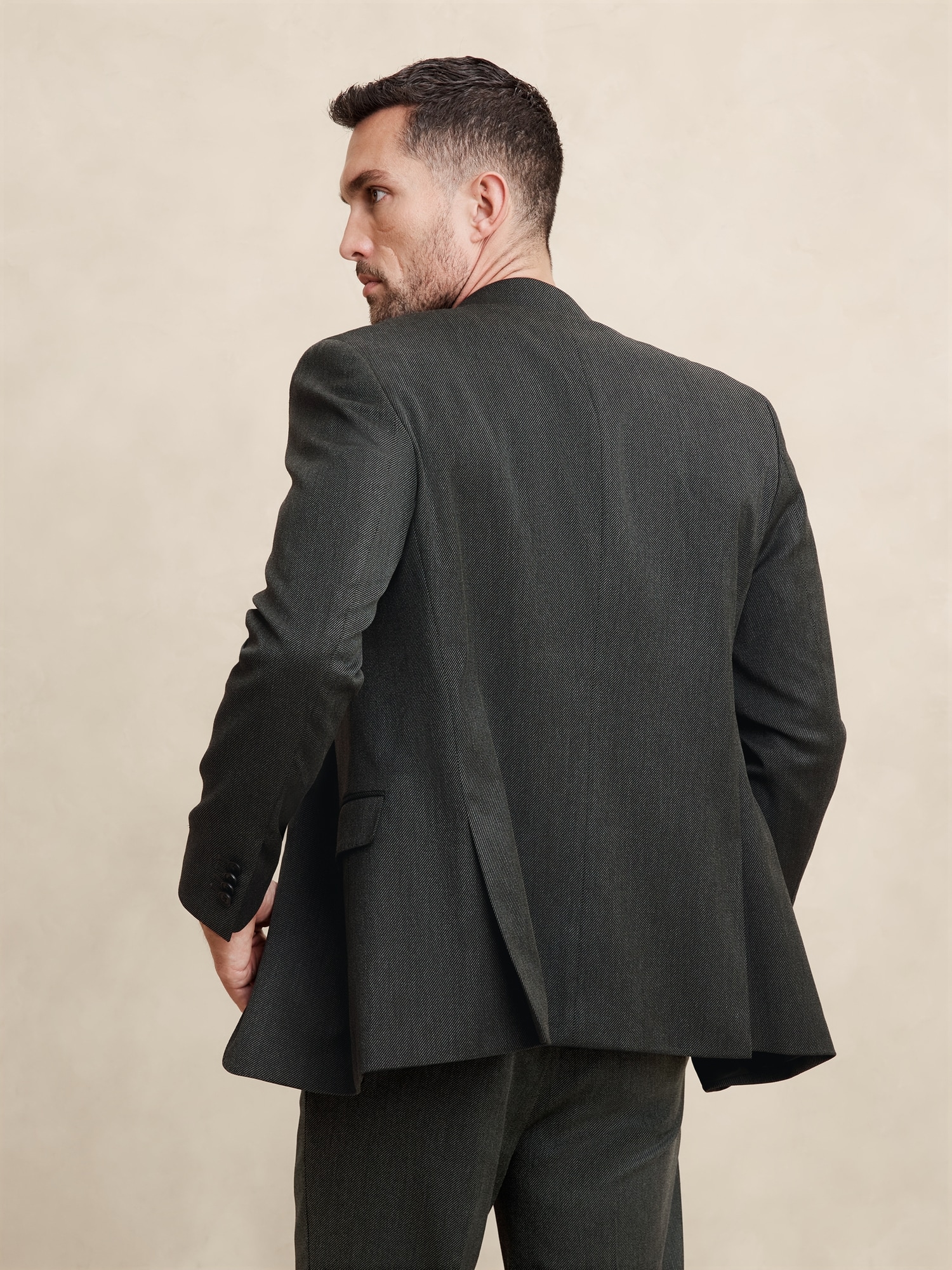 Tailored-Fit Charcoal Twill Suit Jacket