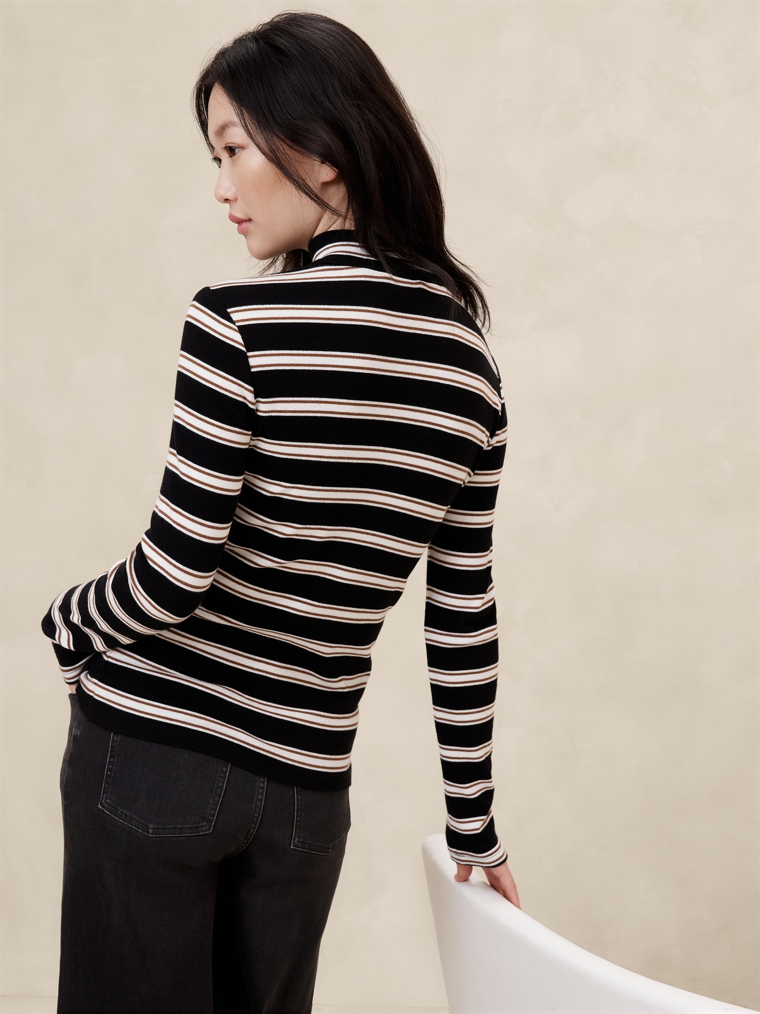 Ribbed Mock-Neck T-Shirt