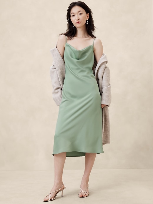 banana republic green slip dress Satin Midi Styles0726