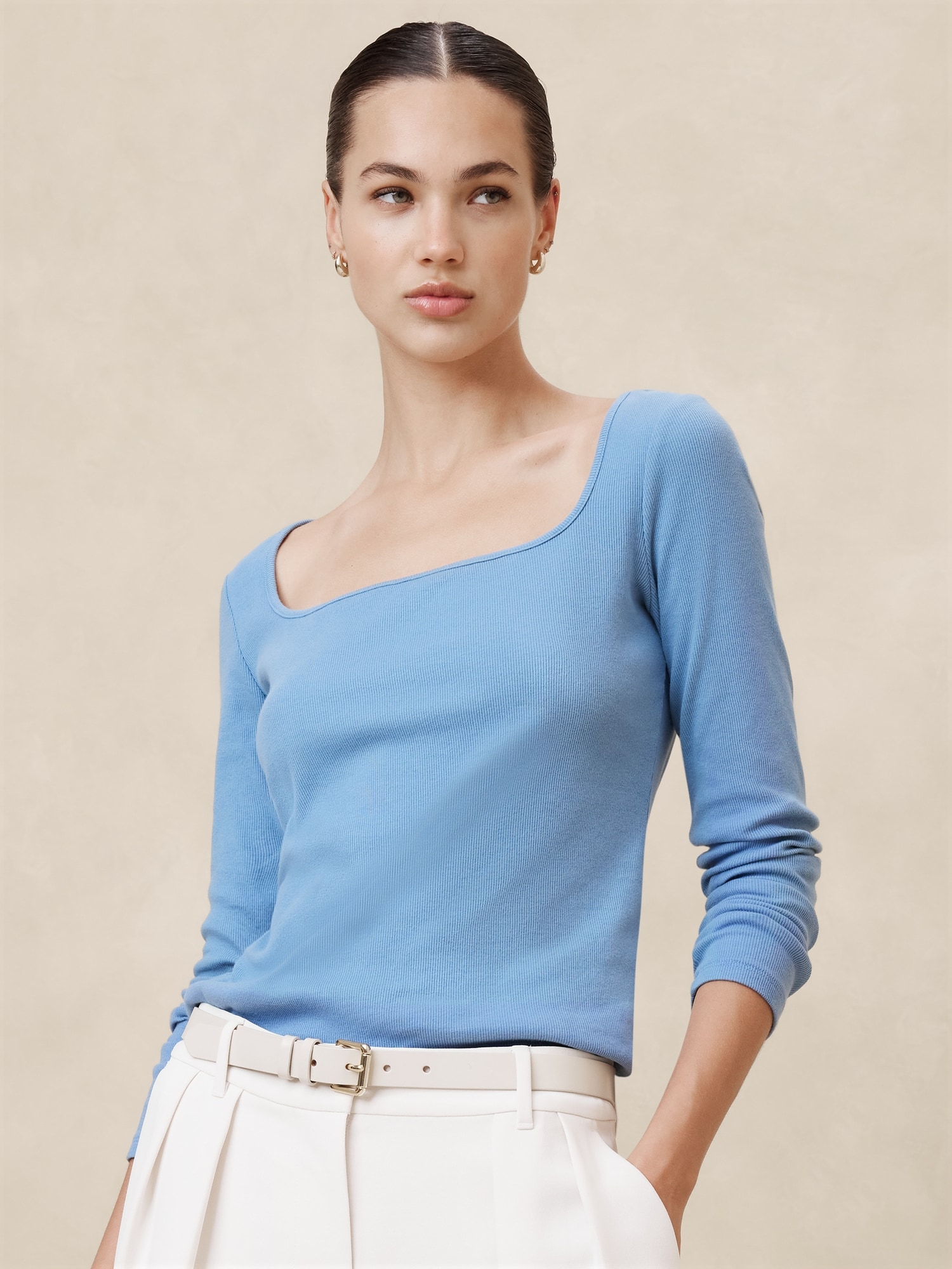 Ribbed Square-Neck Top