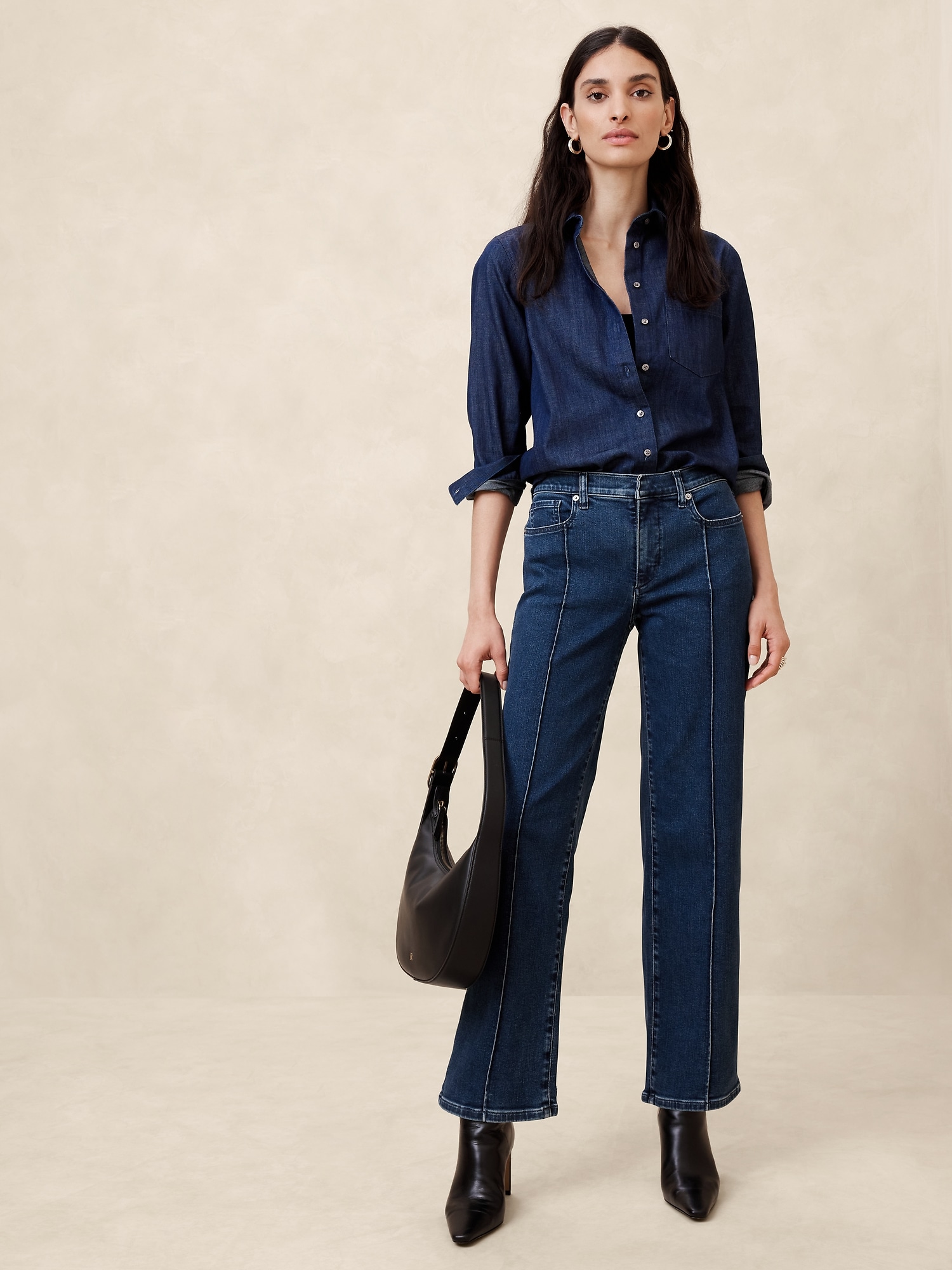 Mid-Rise Straight Pintuck Jean