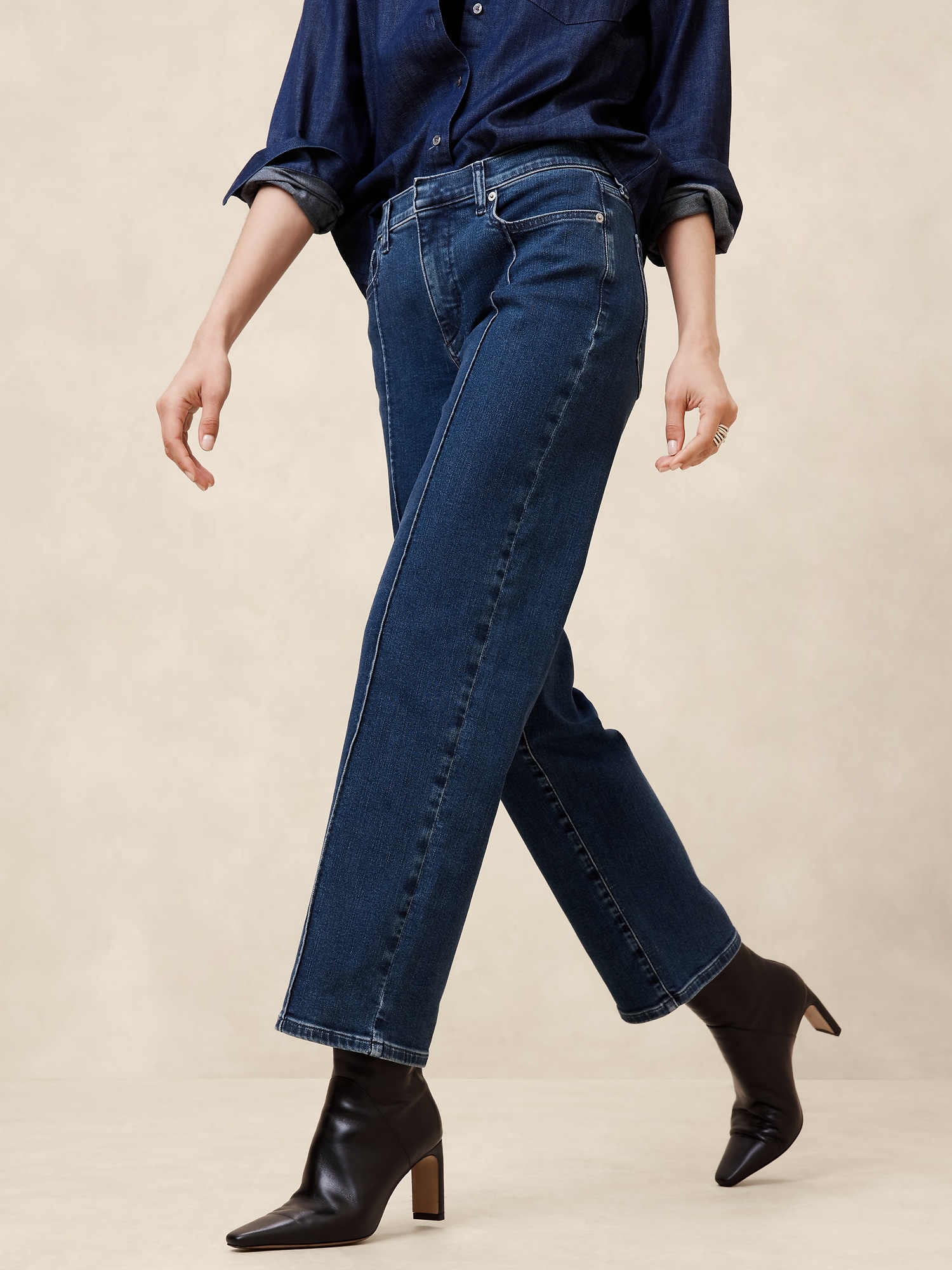 Mid-Rise Straight Pintuck Jean