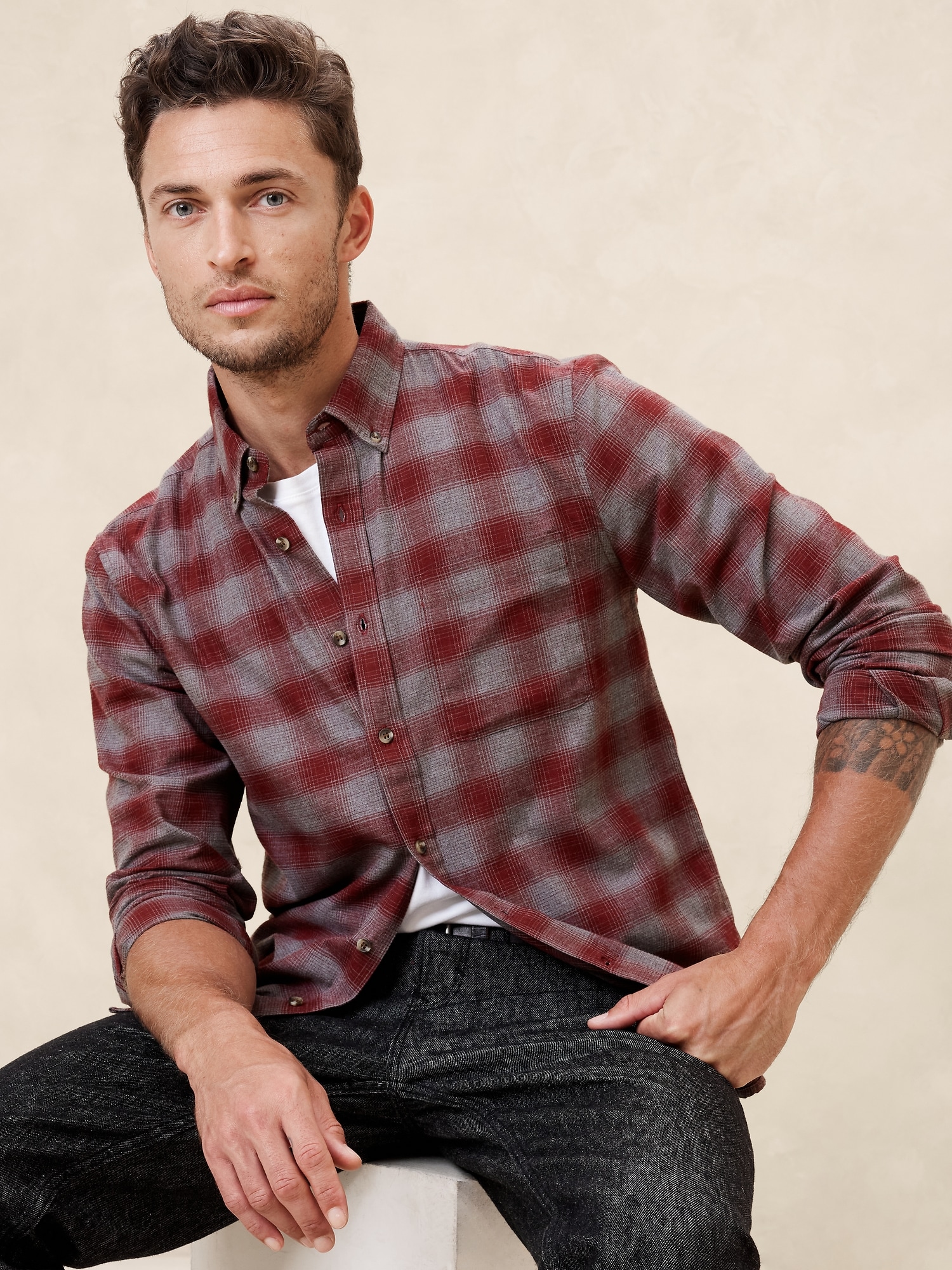 Slim Lightweight Flannel Shirt - Gray