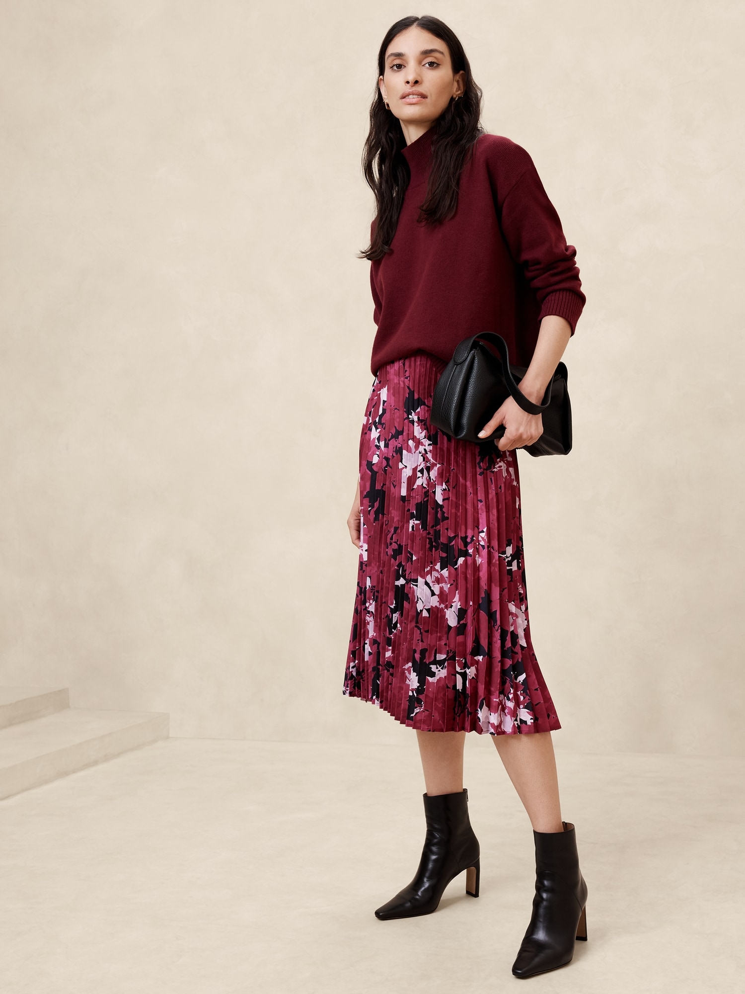 Silky Pleated Midi Skirt