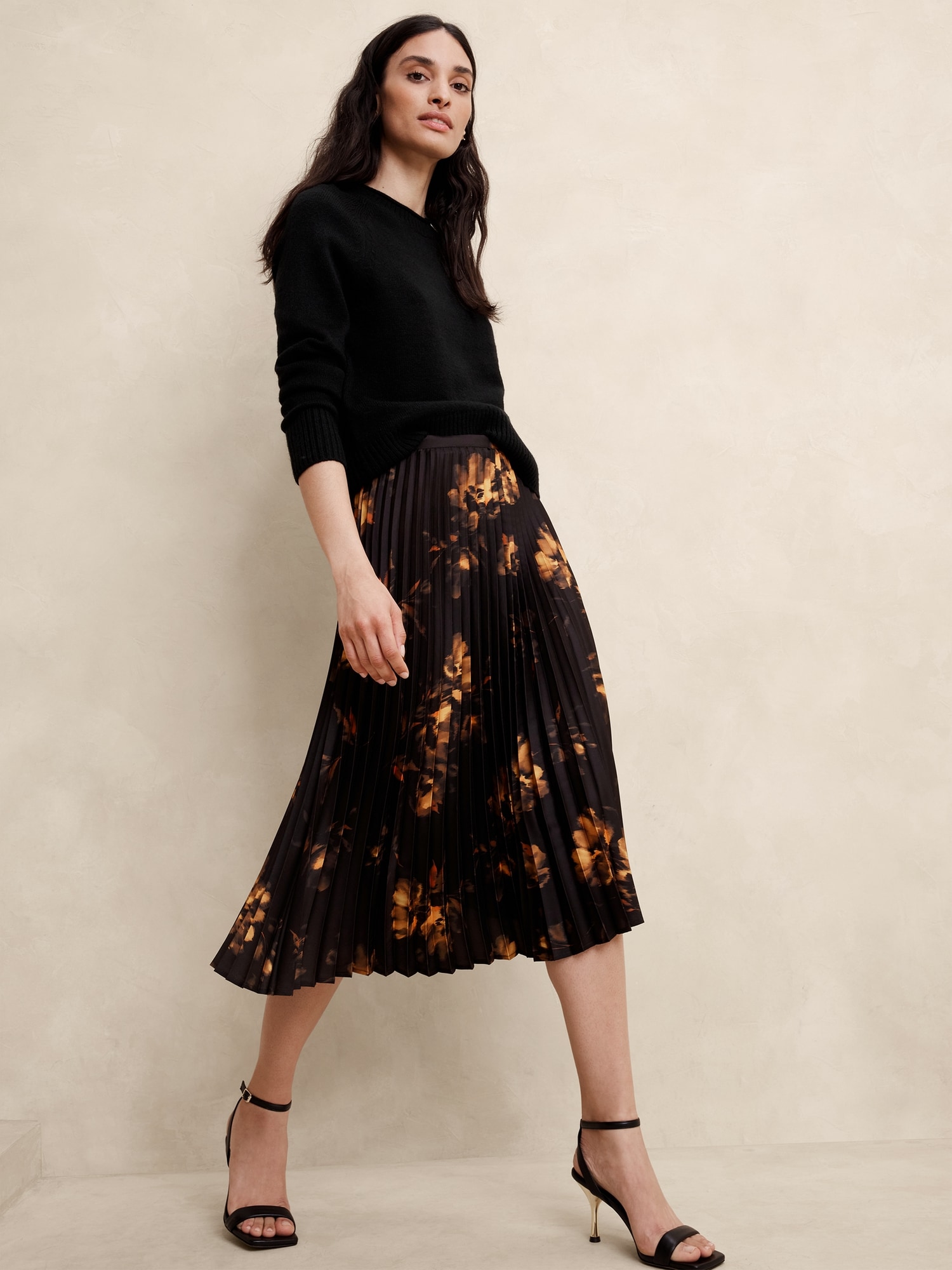 Silky Pleated Midi Skirt