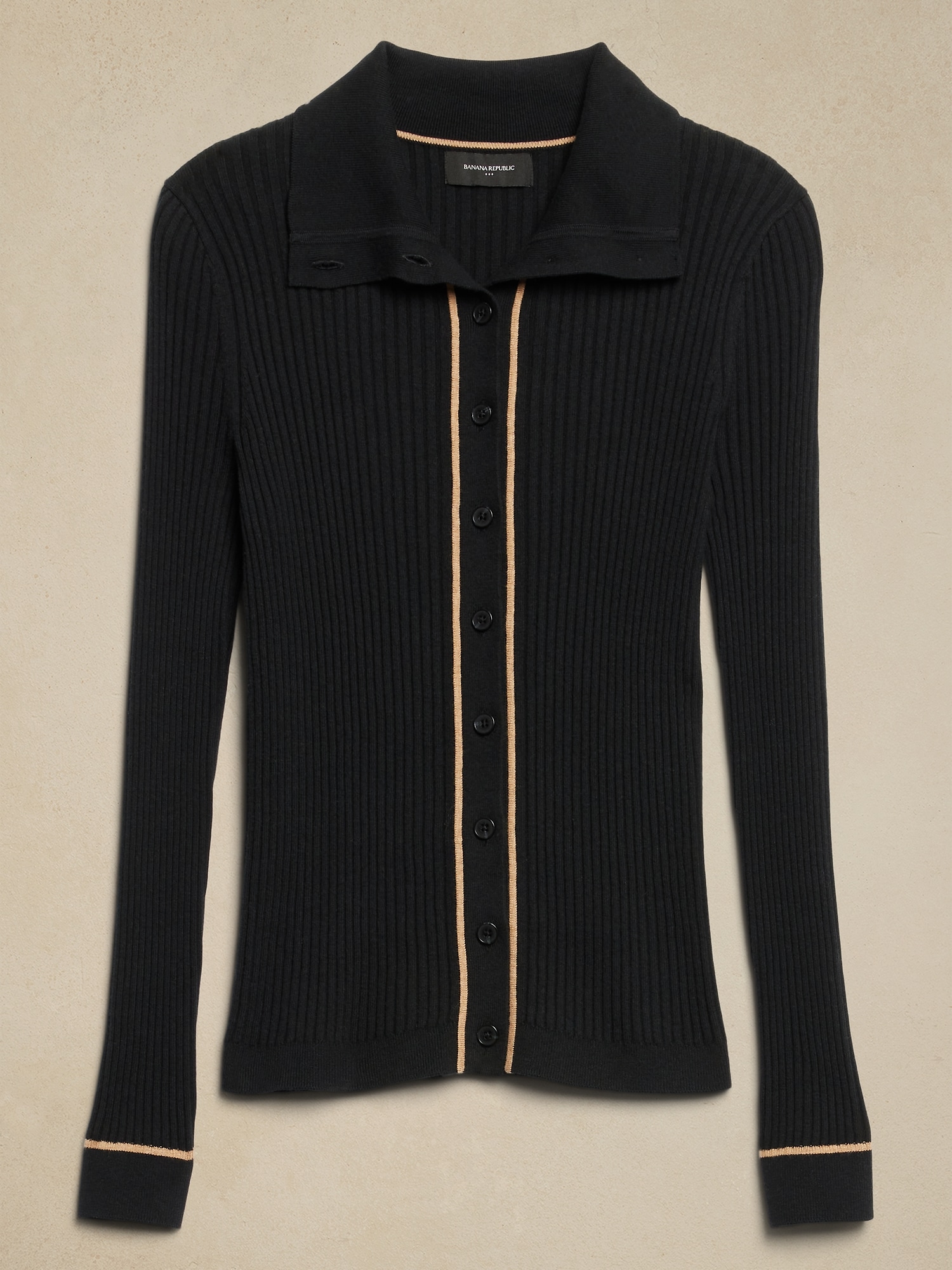 Contrast-Trim Polo Cardigan