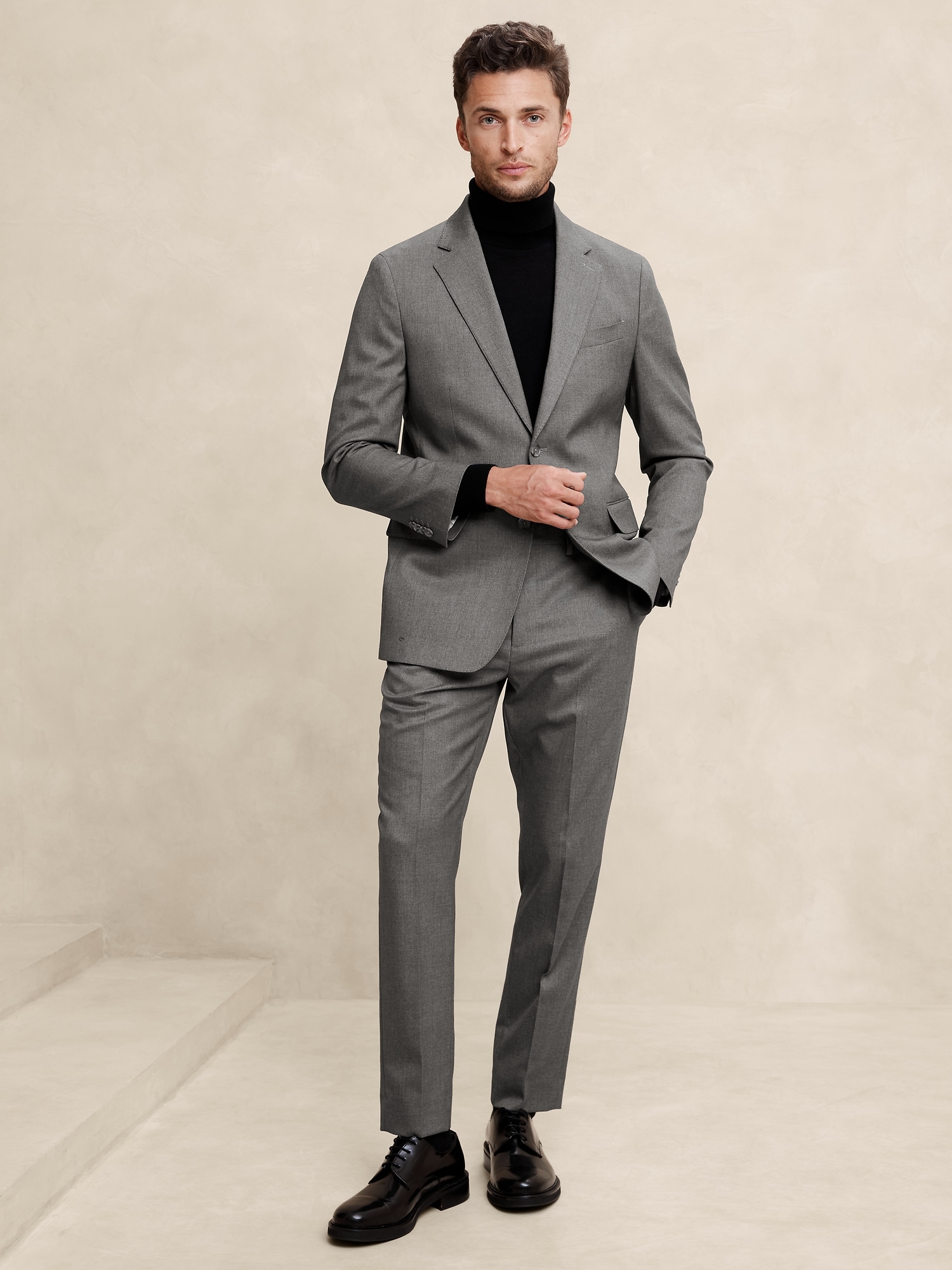 Tailored-Fit Luxe Crosshatch Light Gray Suit Jacket