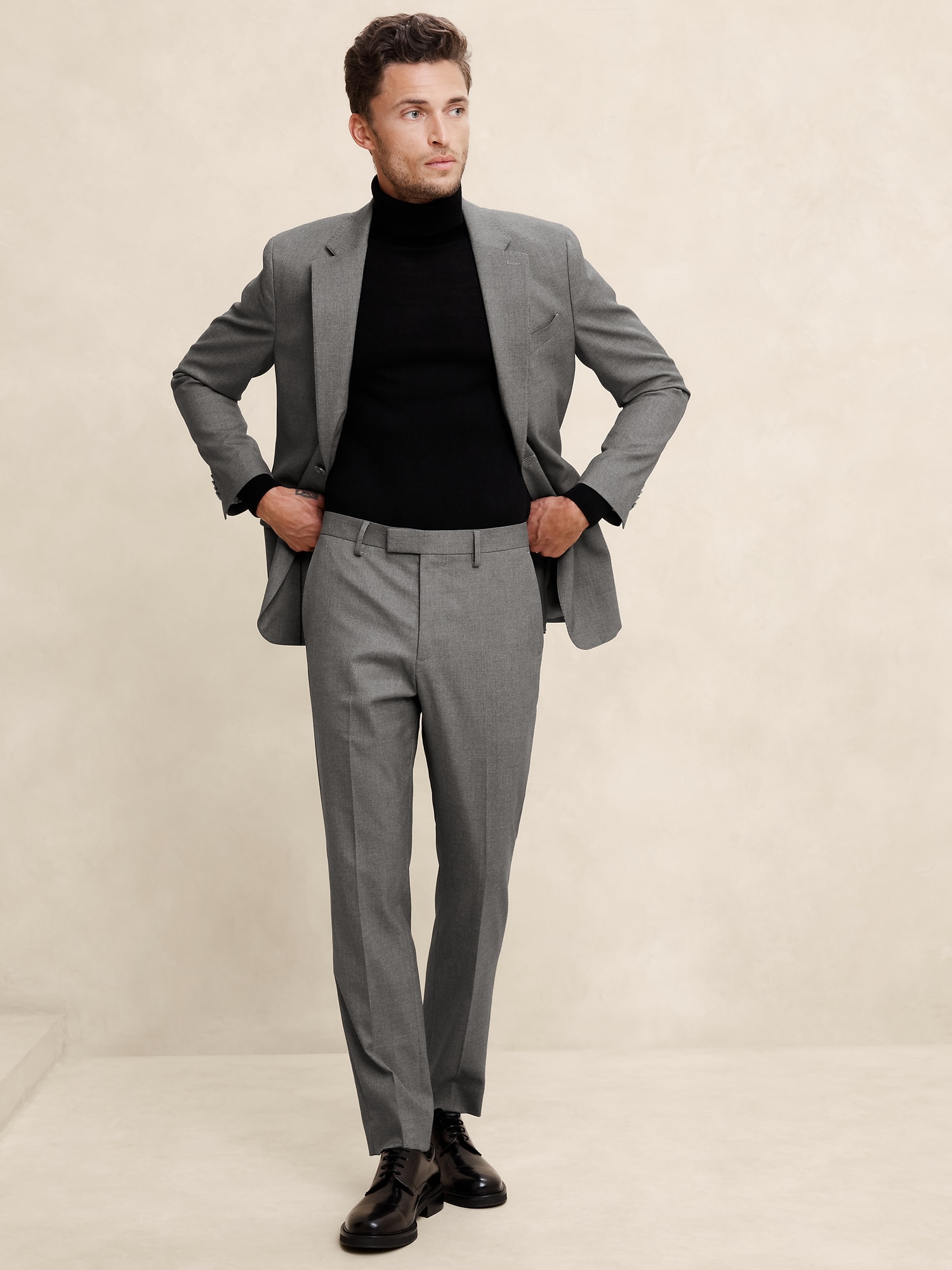 Tailored-Fit Luxe Crosshatch Light Gray Suit Trouser