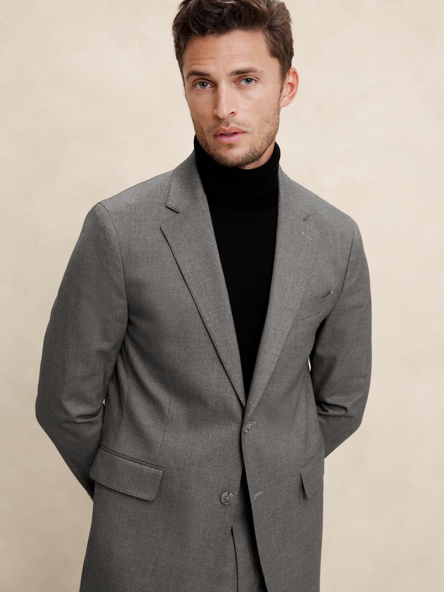 Tailored-Fit Luxe Crosshatch Light Gray Suit Jacket