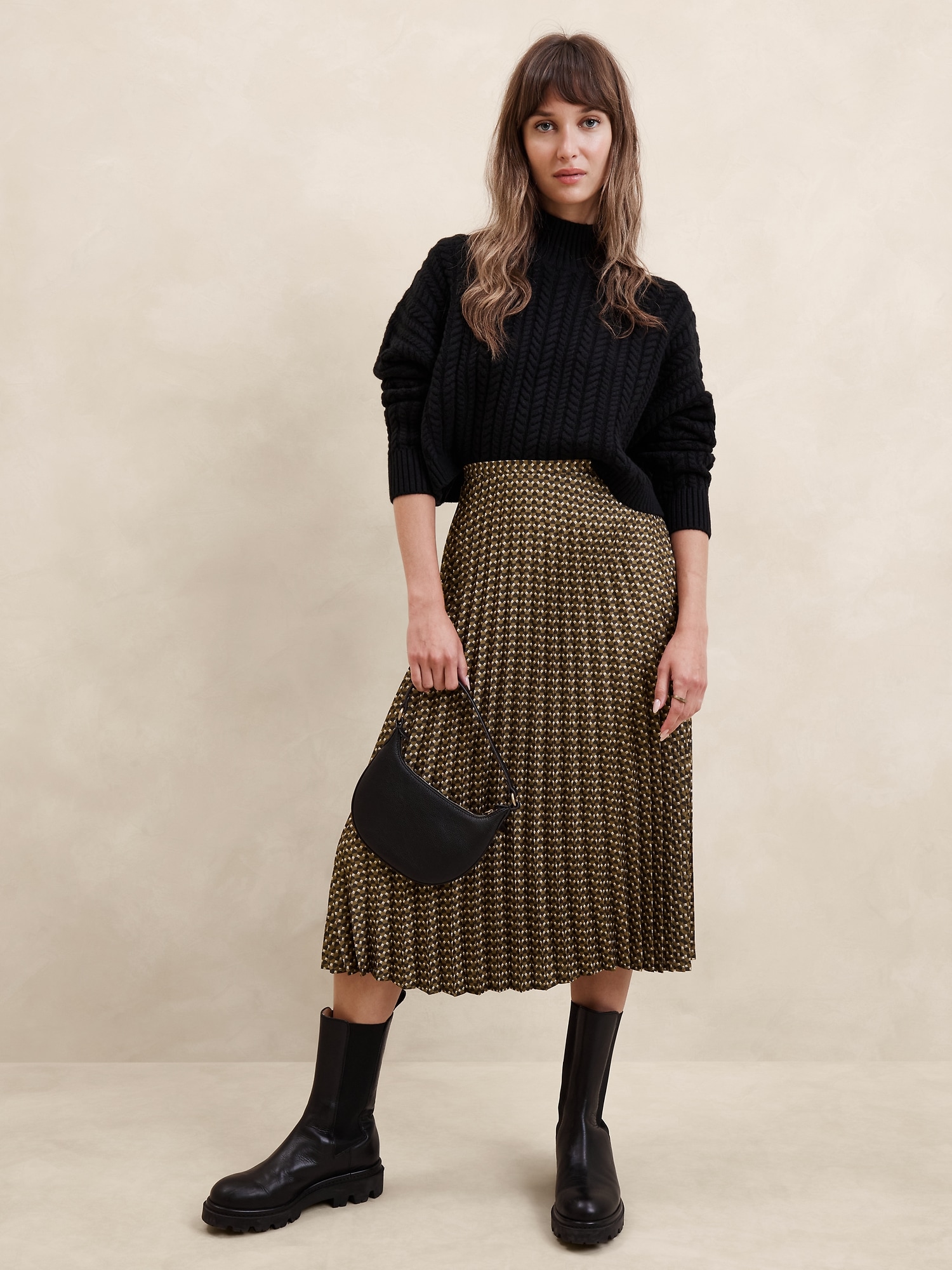 Silky Pleated Midi Skirt