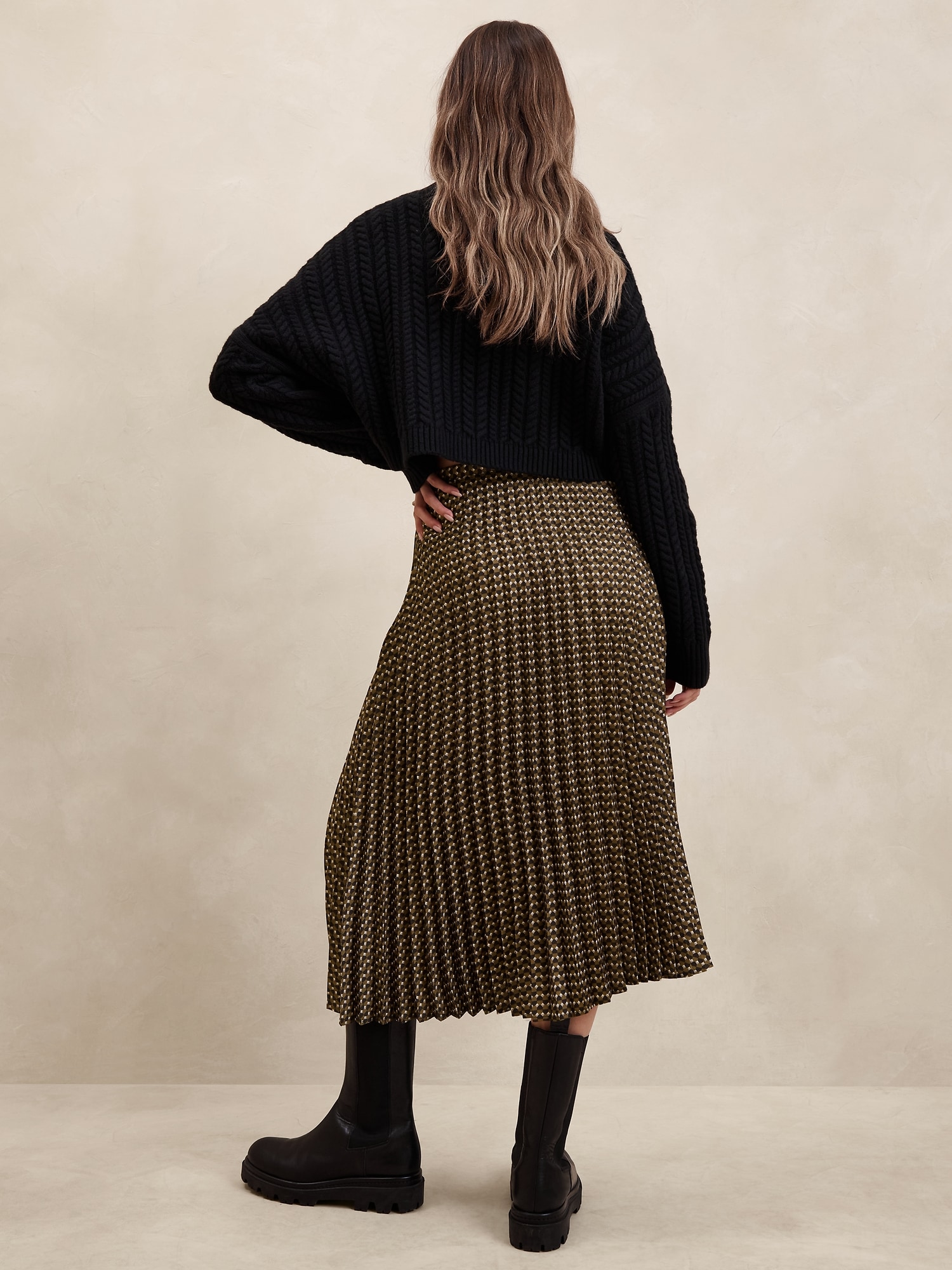 Silky Pleated Midi Skirt