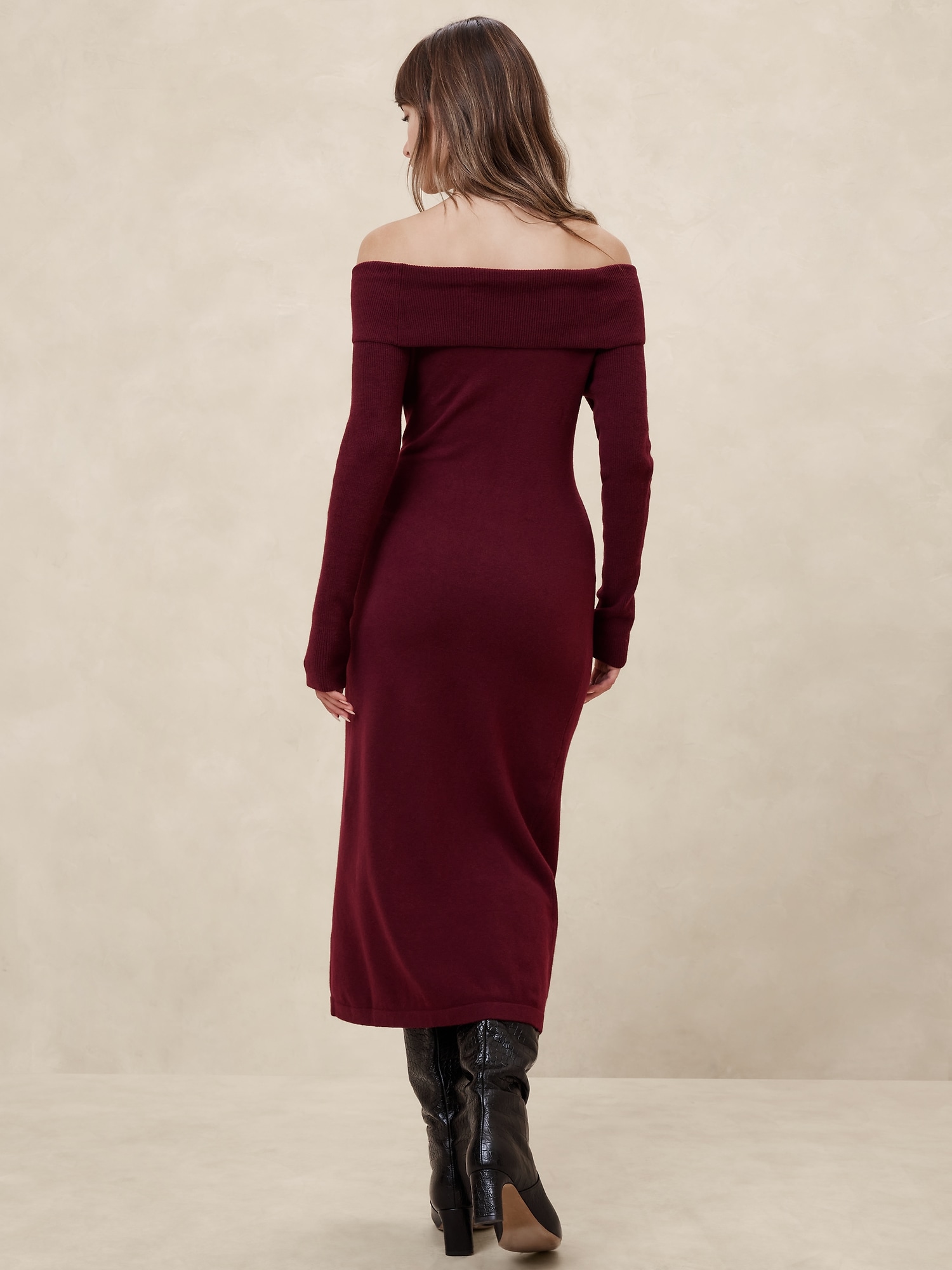 Off-Shoulder Midi Sweater Dress