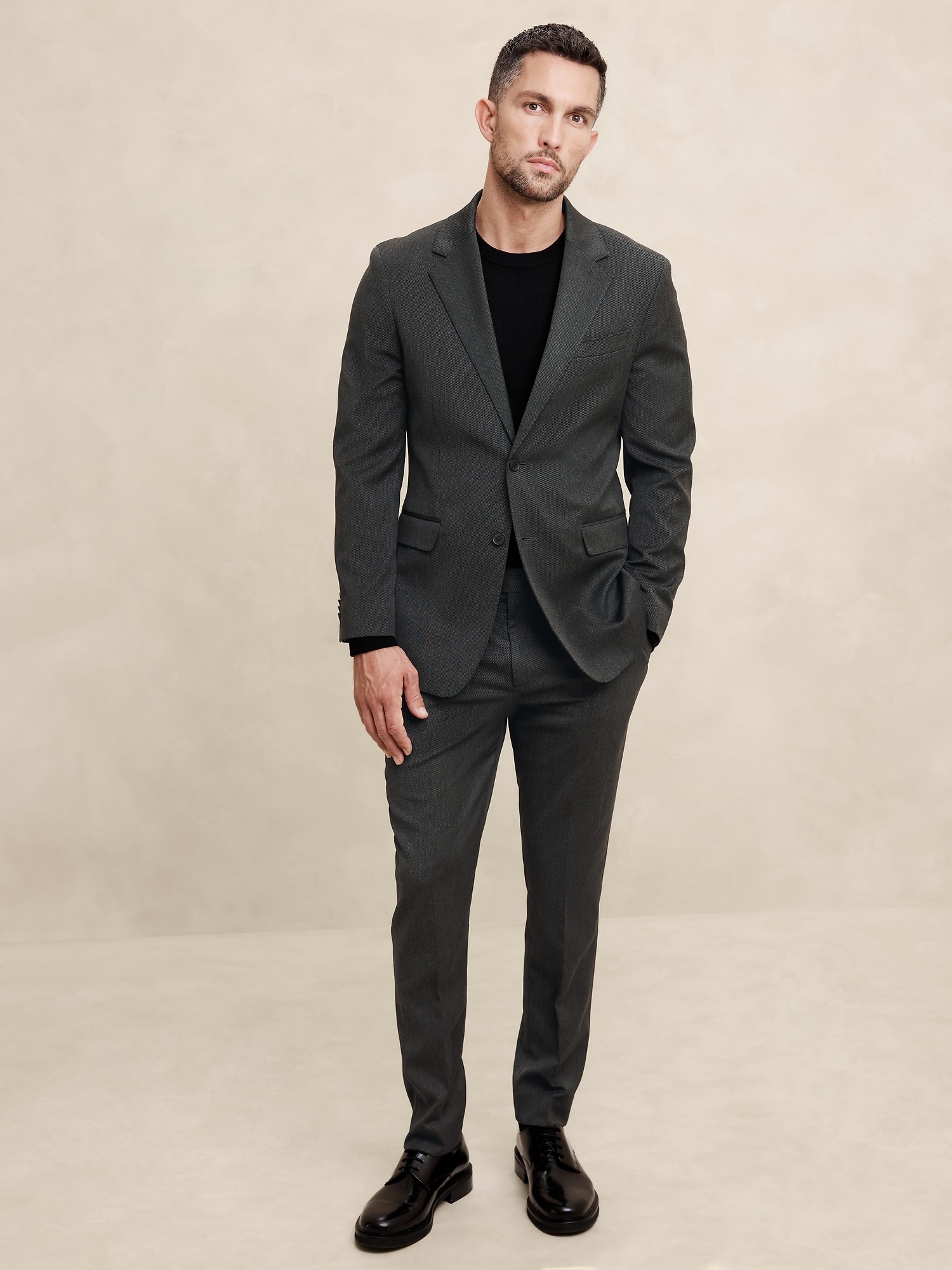 Tailored-Fit Charcoal Twill Suit Jacket