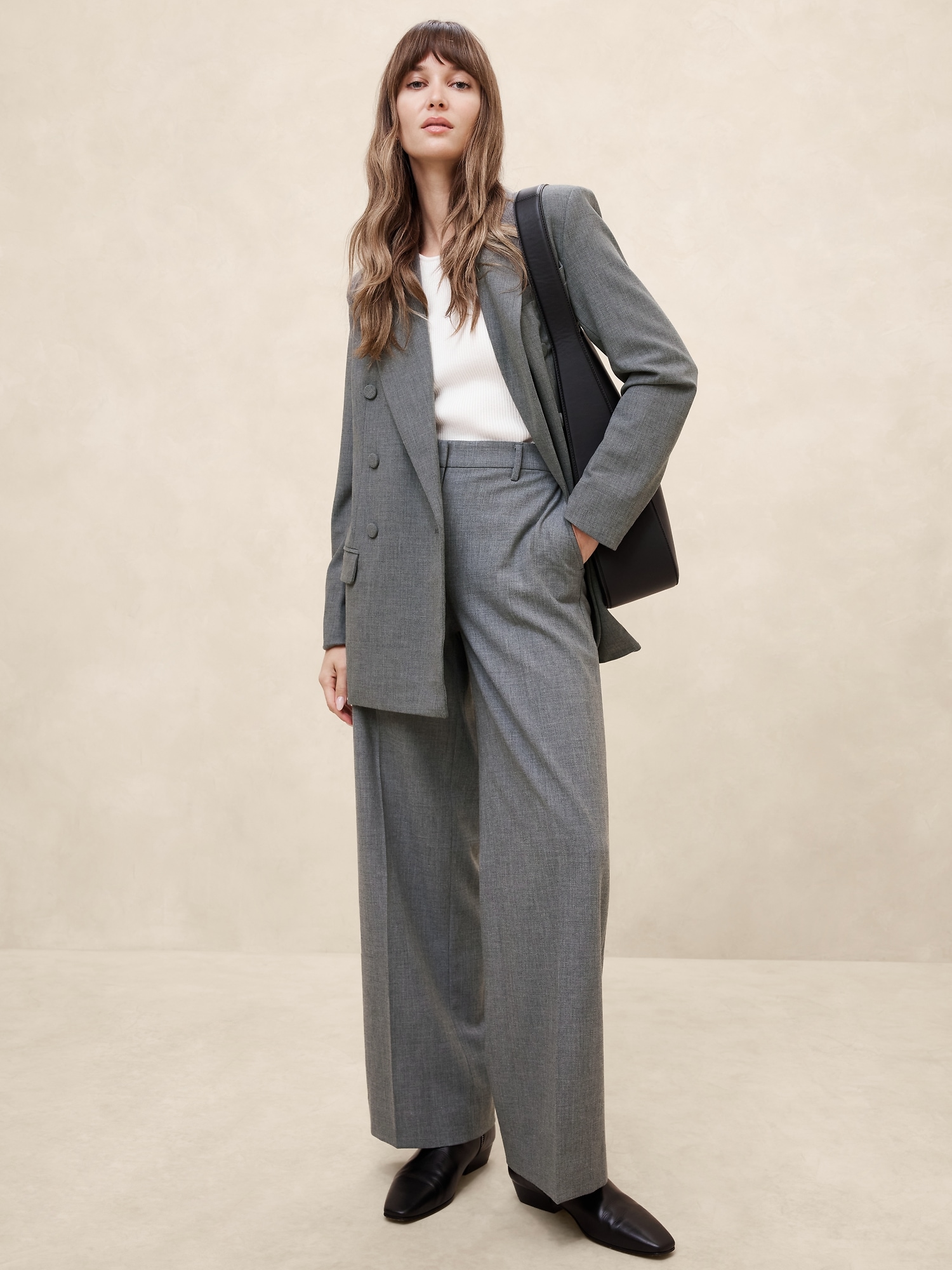 Wide-Leg Wool-Blend Pant - Gray