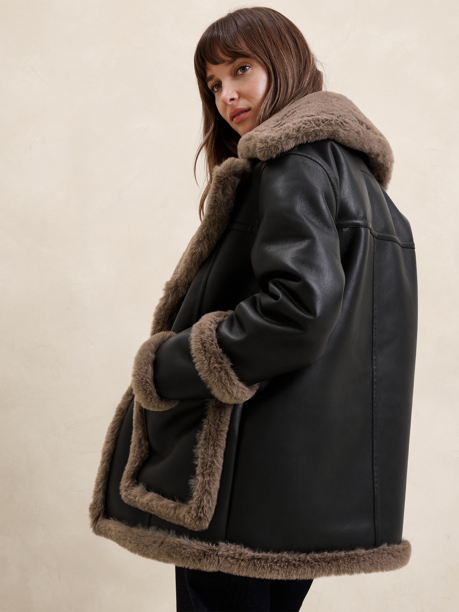 Vegan Leather Shearling Jacket