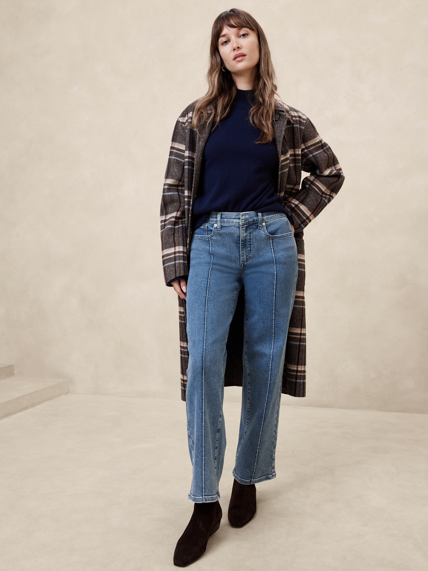 Mid-Rise Straight Pintuck Jean