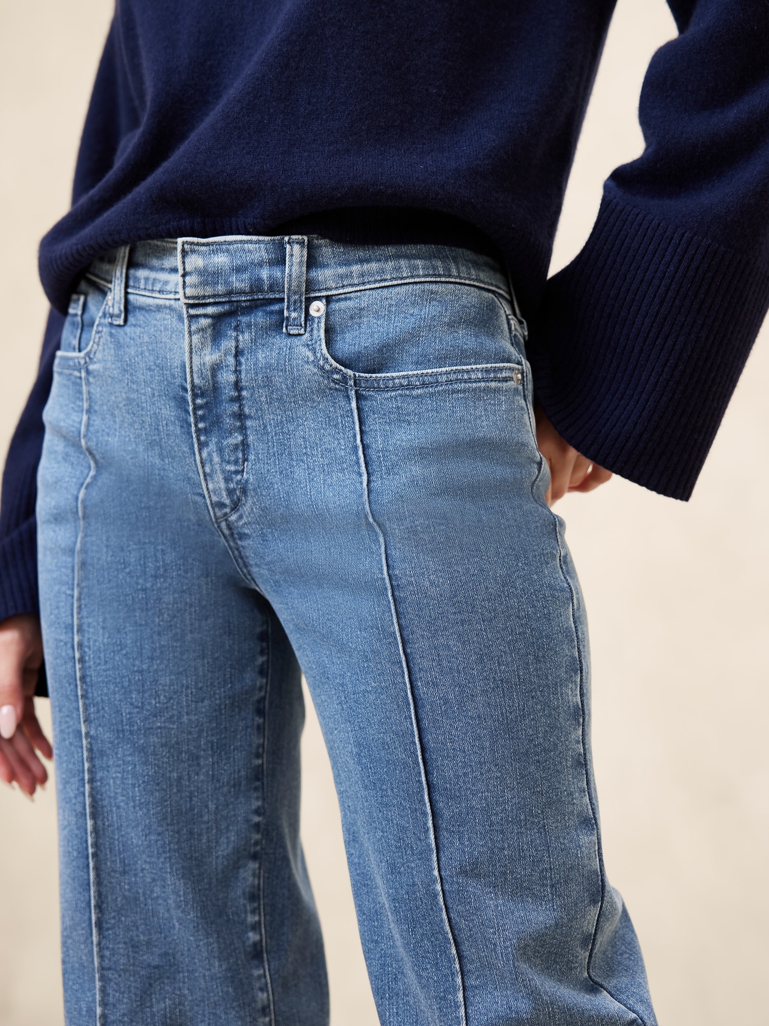 Mid-Rise Straight Pintuck Jean