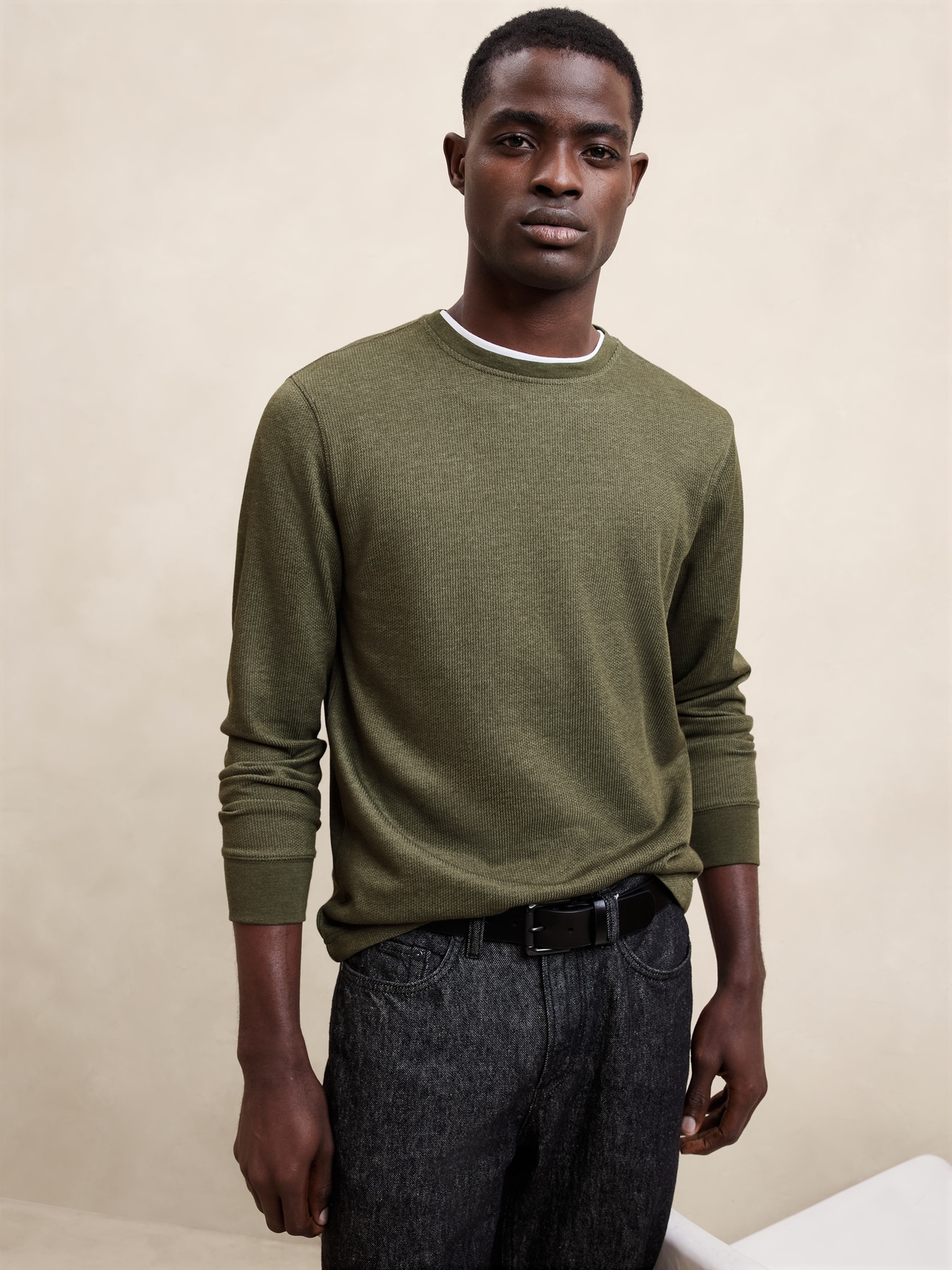 Waffle Knit Thermal Shirt - Green