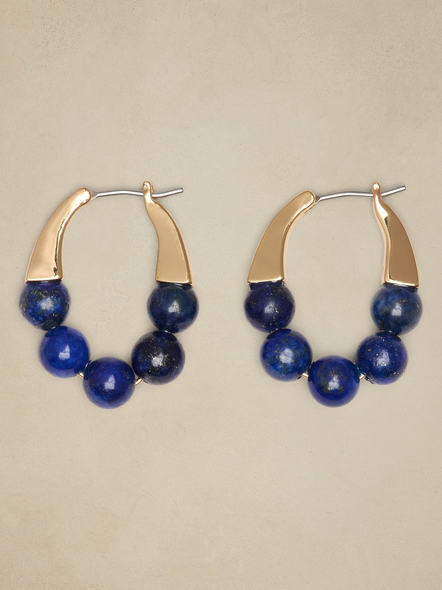 Stone Bead Huggie Earrings - Blue