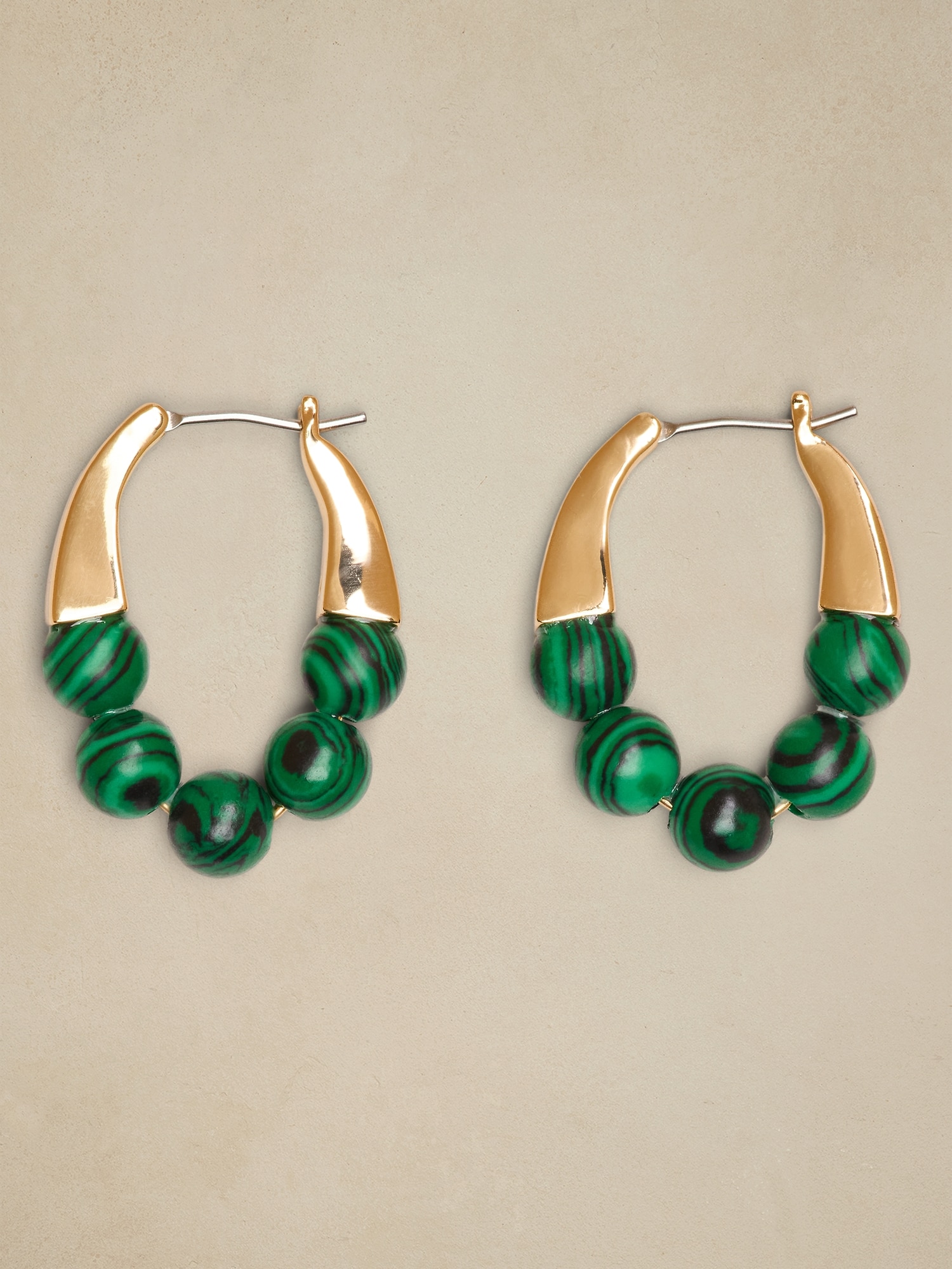 Stone Bead Huggie Earrings - Green