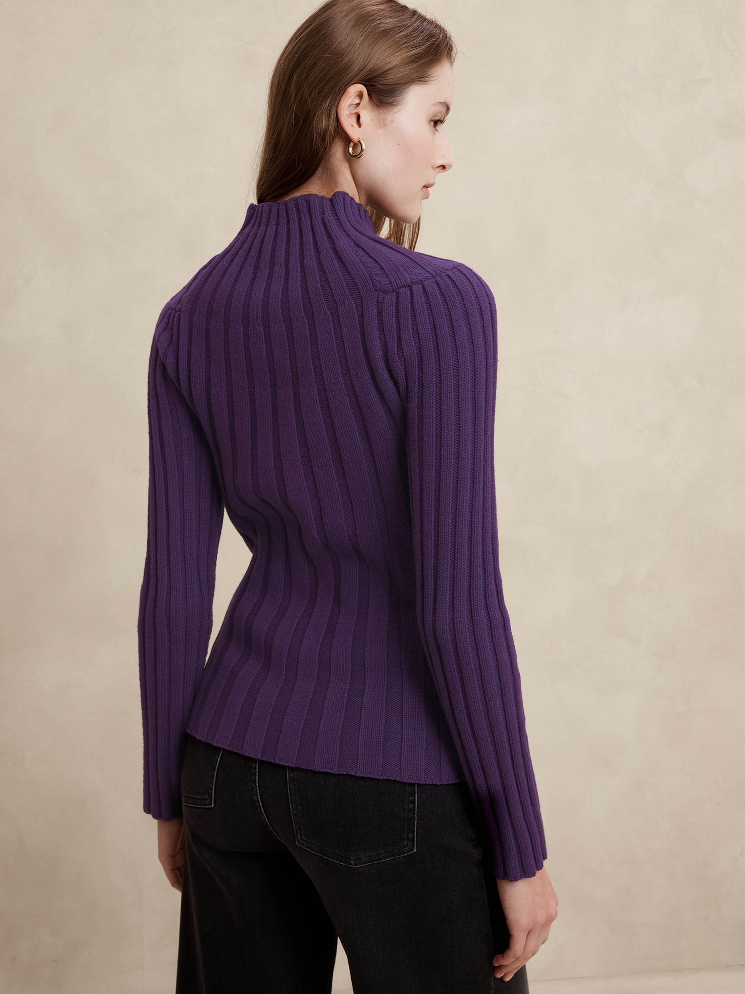 Mock-Neck Ribbed Sweater