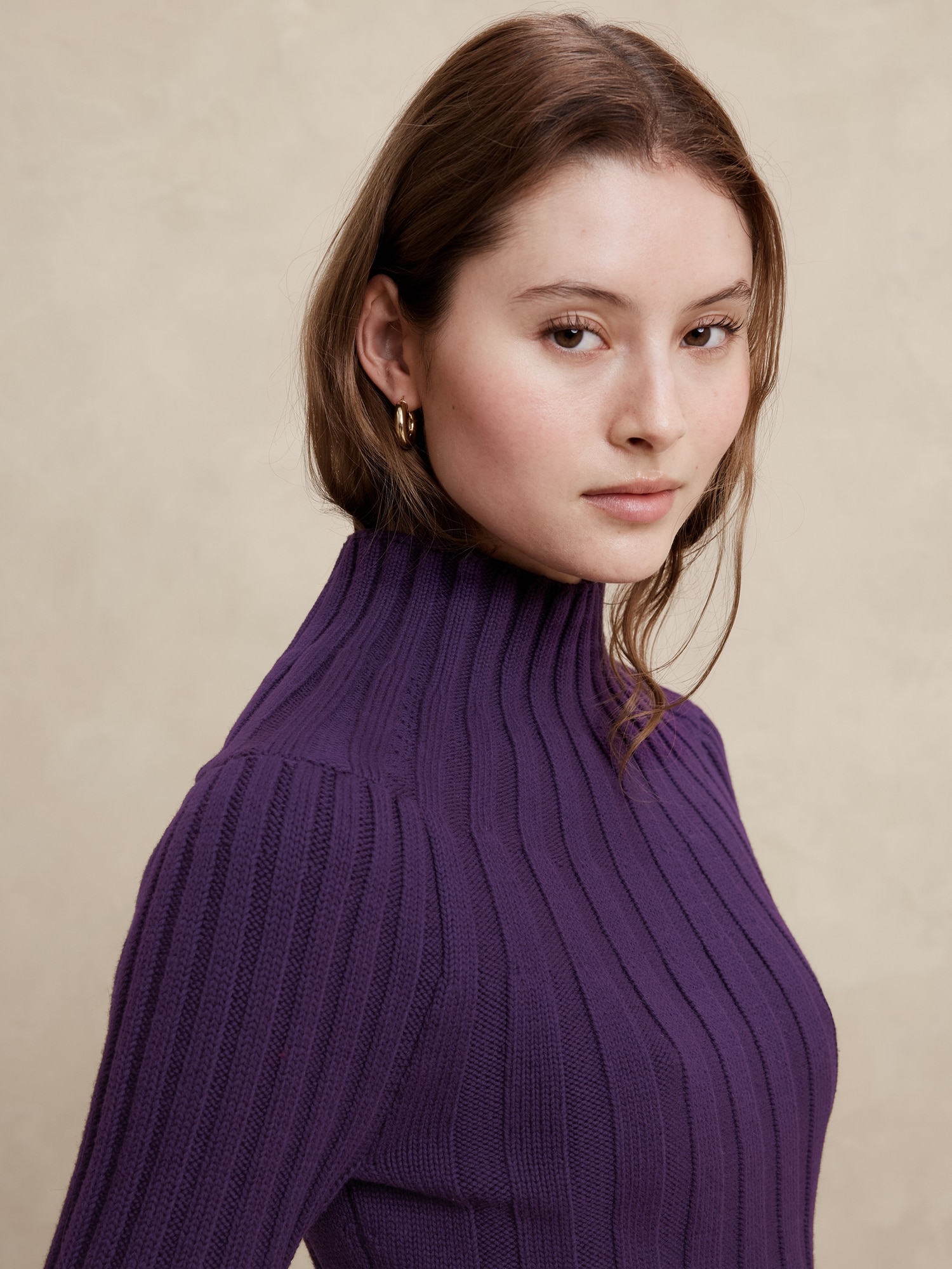 Mock-Neck Ribbed Sweater