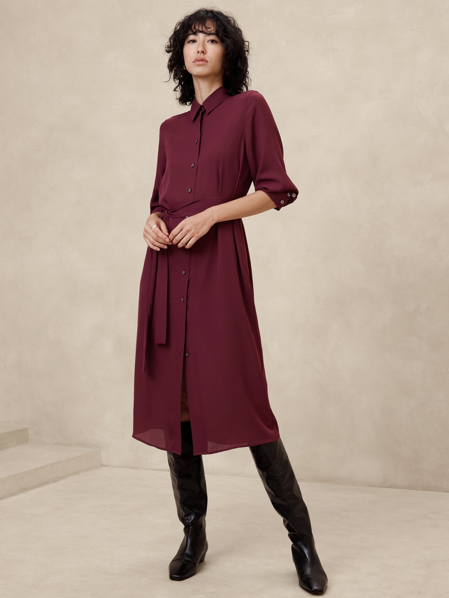 Tie-Waist Midi Shirtdress