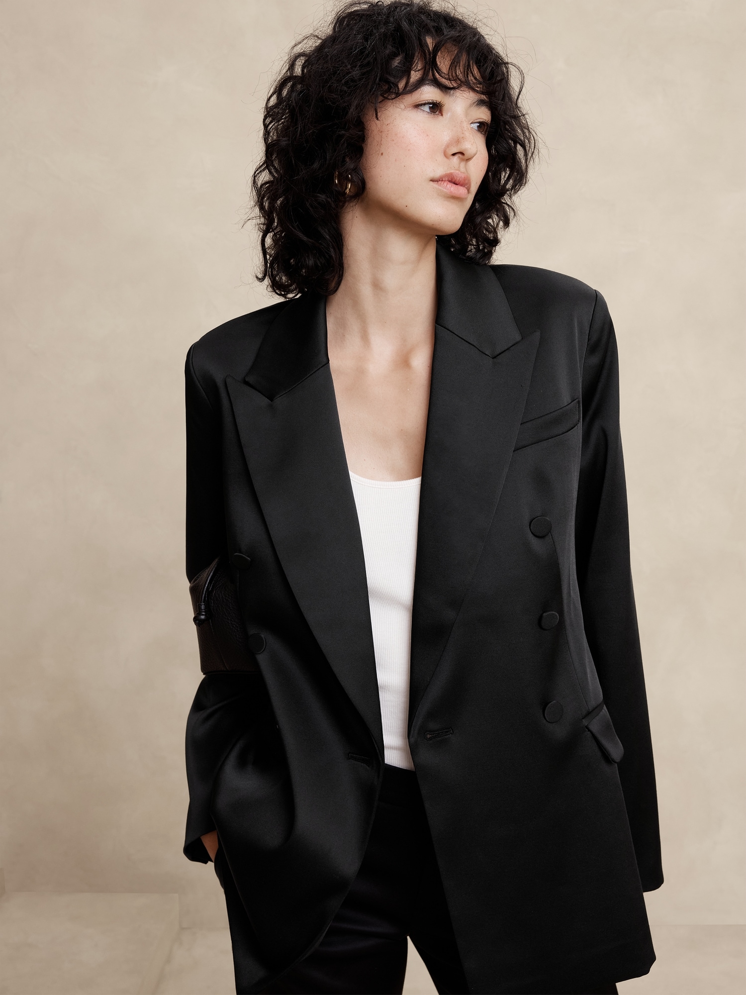 Satin Double-Breasted Blazer