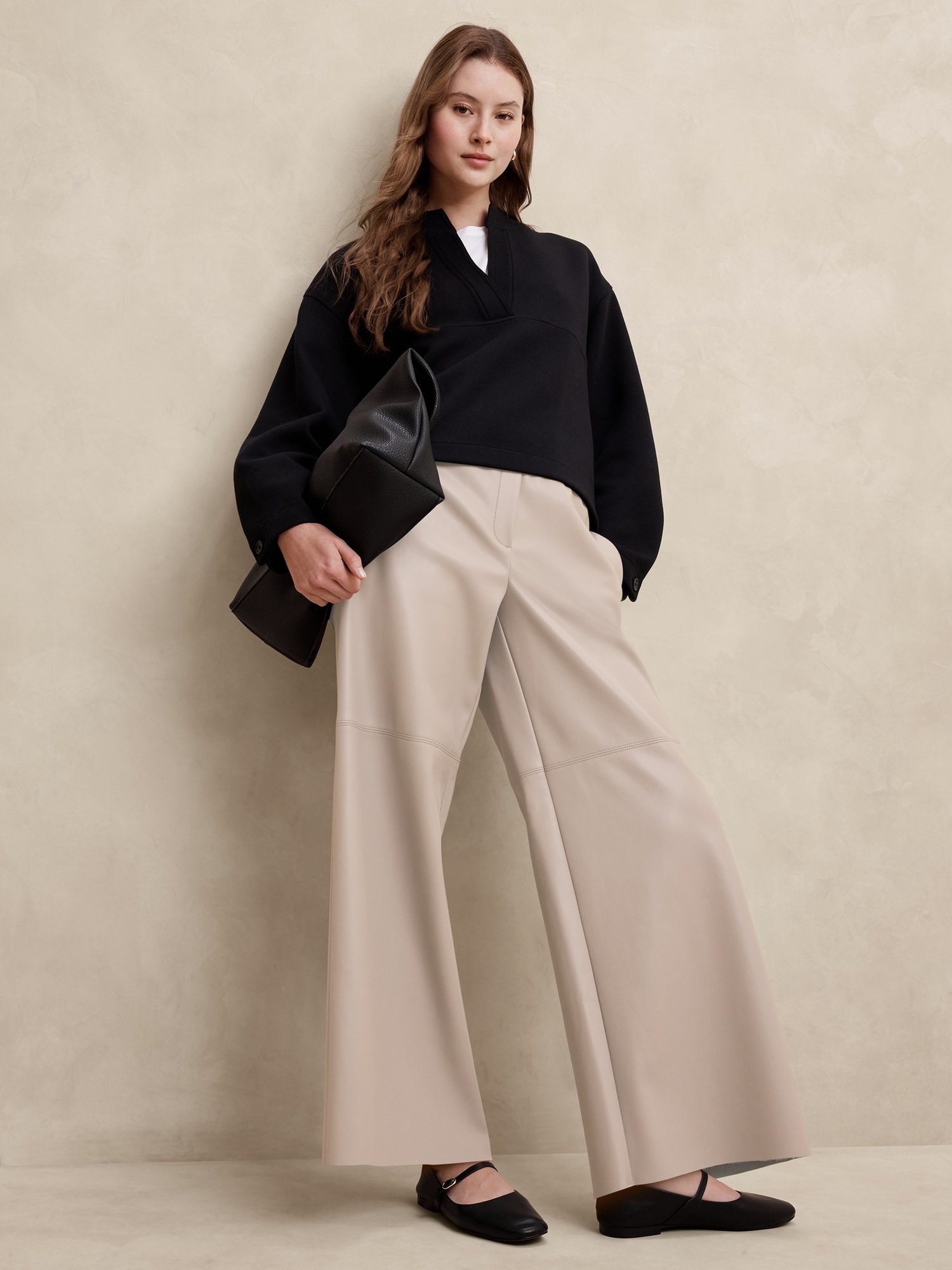 Vegan Leather Wide-Leg Pull-On Pant