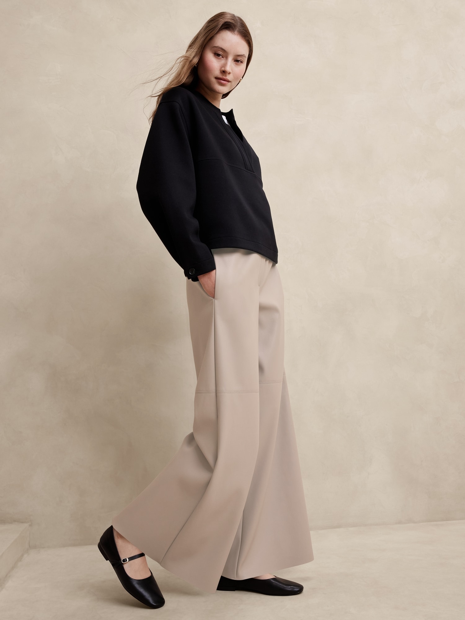 Vegan Leather Wide-Leg Pull-On Pant