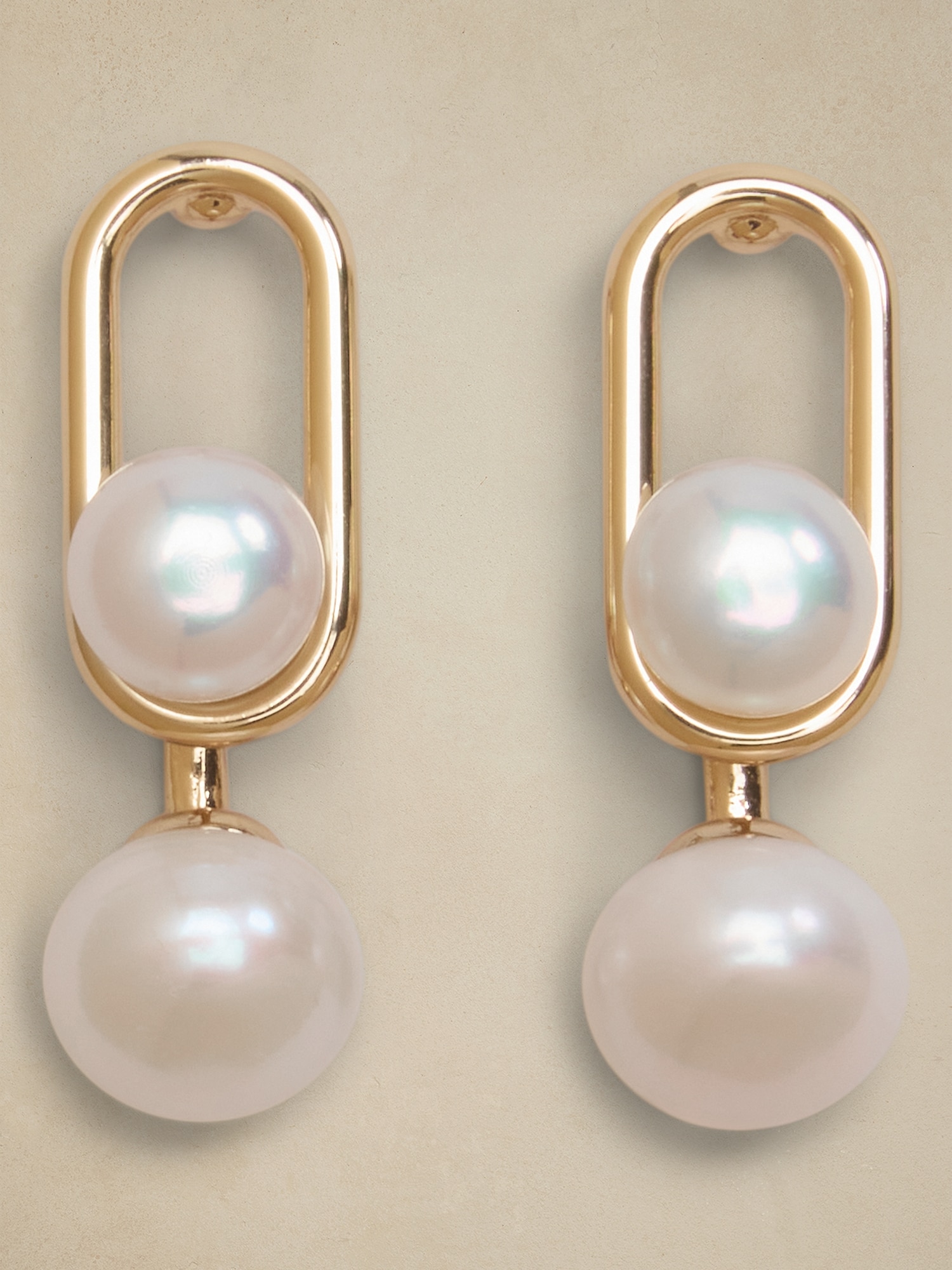 Oval Metal Pearl Drop Earrings