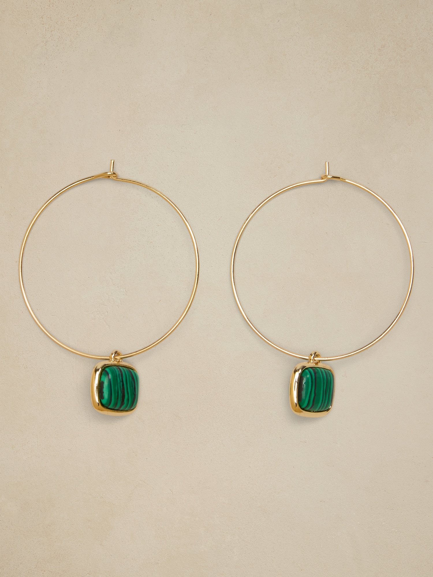 Stone Square Drop Hoop Earrings