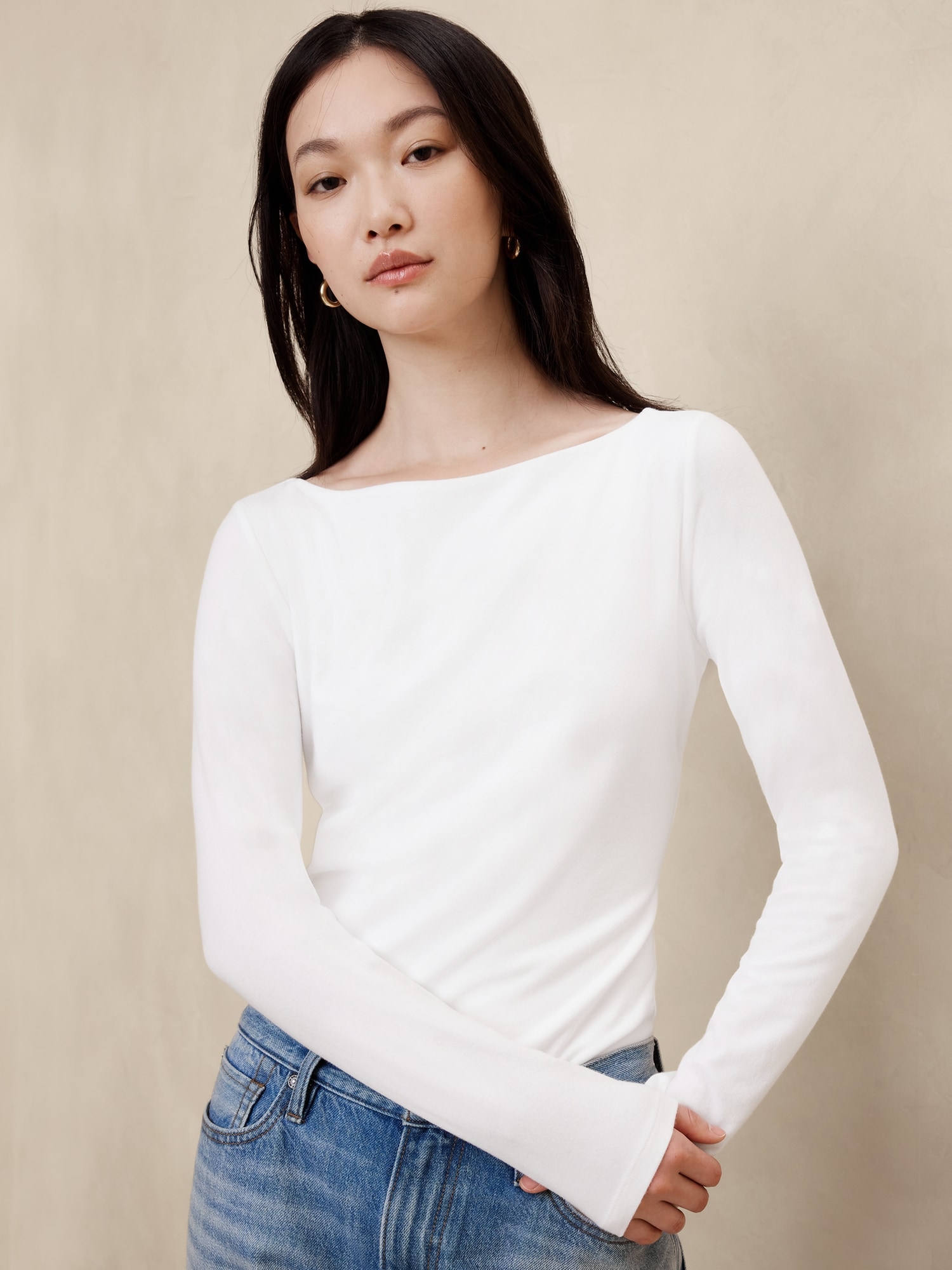 Soft Stretch Boat-Neck T-Shirt