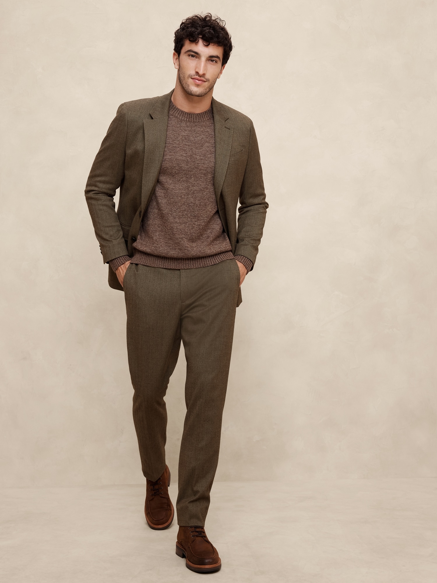 Tailored-Fit Flannel Herringbone Suit Trouser