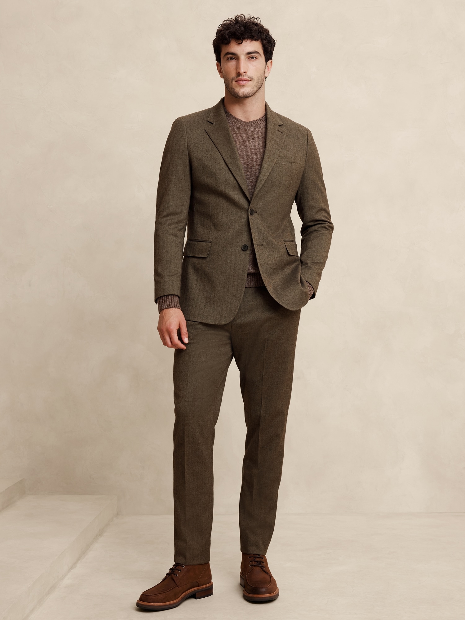 Tailored-Fit Flannel Herringbone Suit Jacket