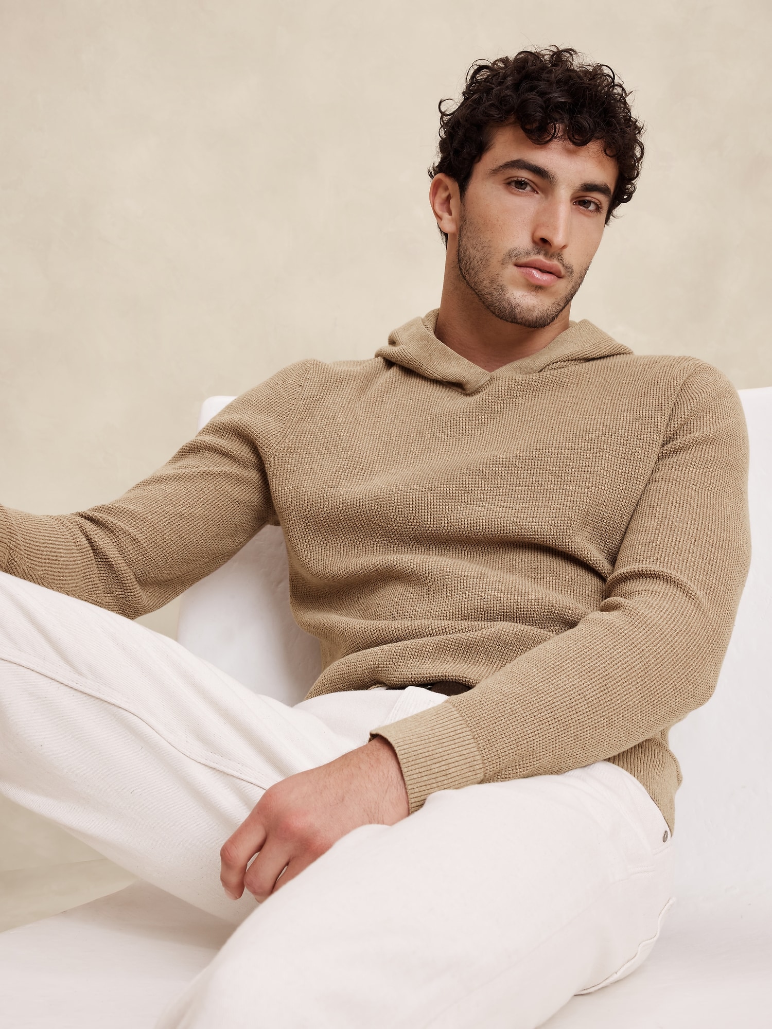 Cotton-Blend Textured Hoodie Sweater