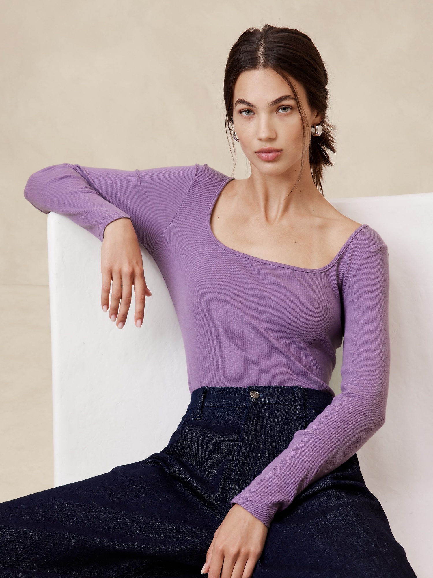 Ribbed Square-Neck Top