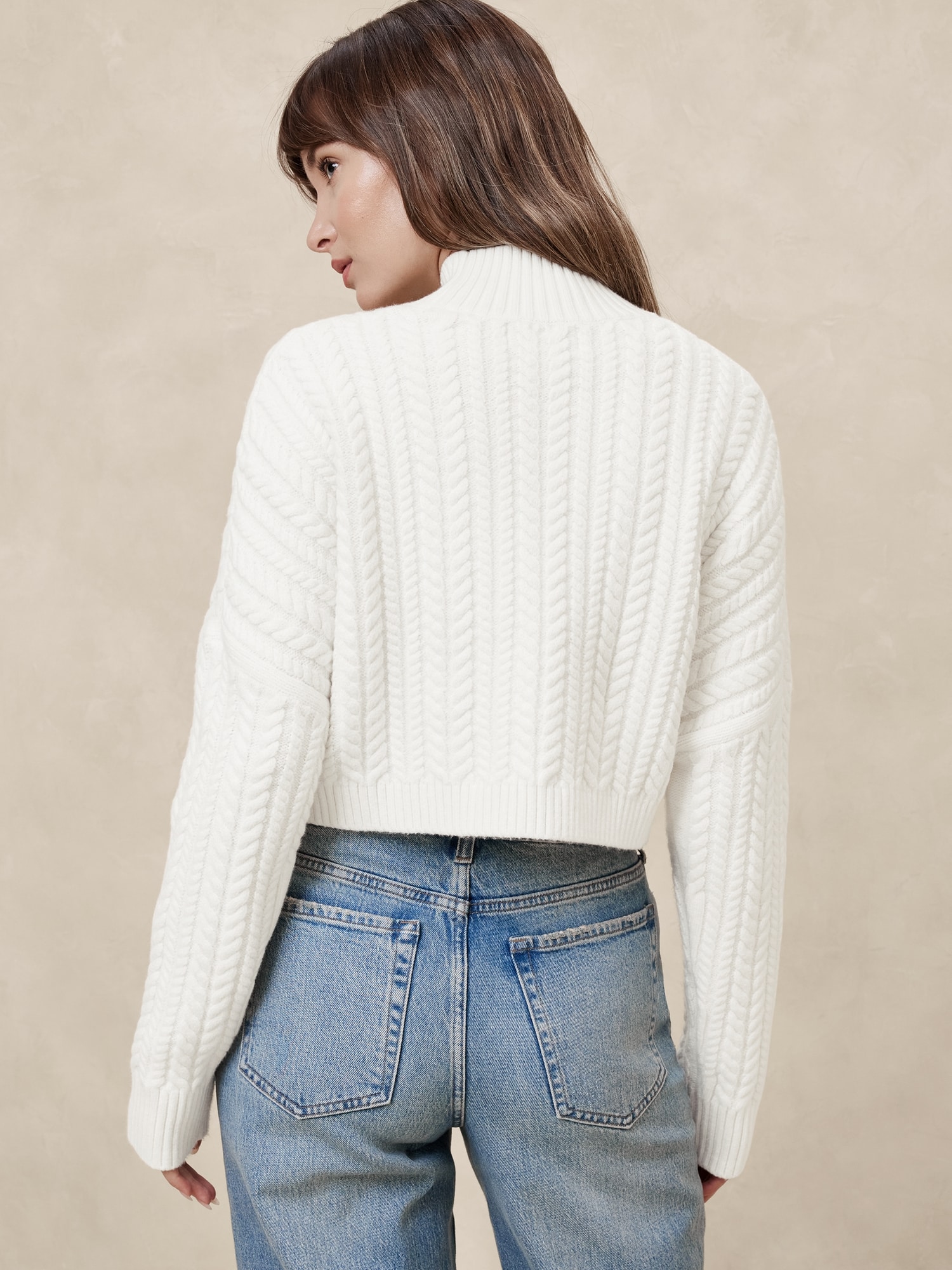 Cropped Cable Turtleneck Sweater