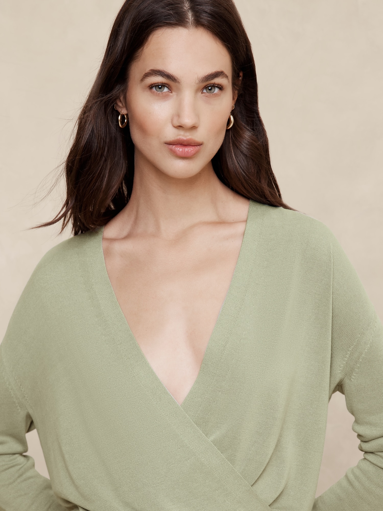 Wrap-Front Pullover Sweater