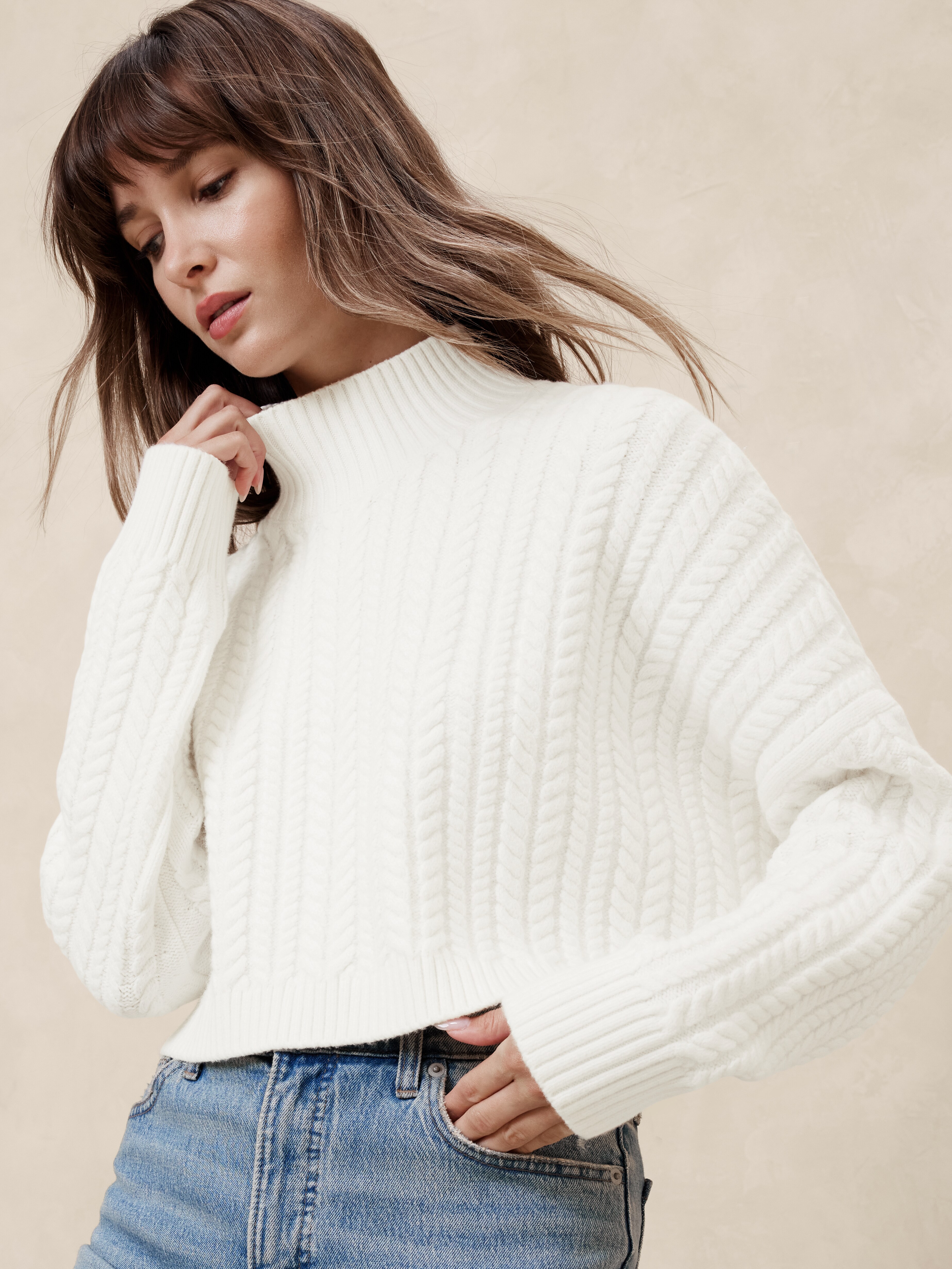 Cropped Cable Turtleneck Sweater | Banana Republic Factory