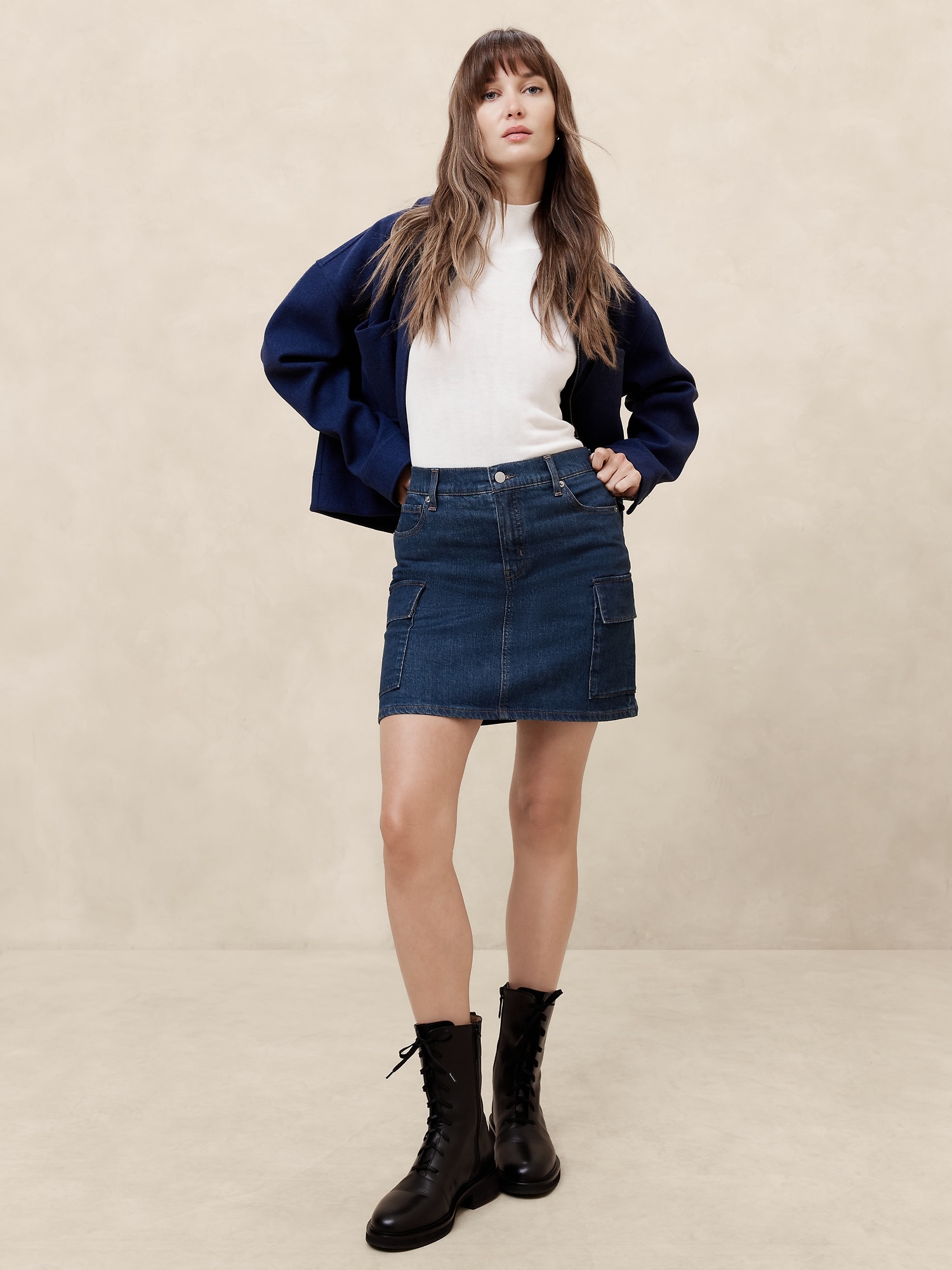 Denim Cargo Mini Skirt