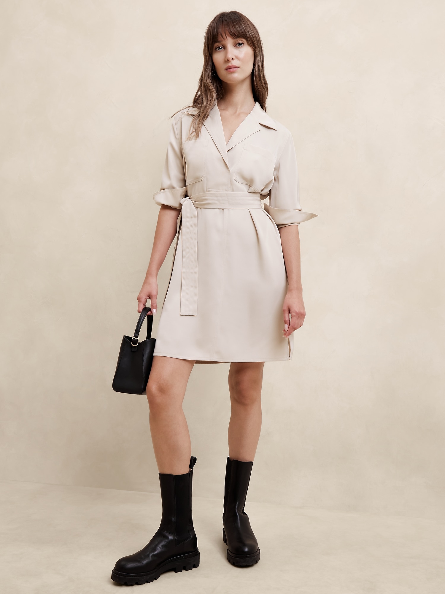 Satin Twill Mini Shift Dress - White