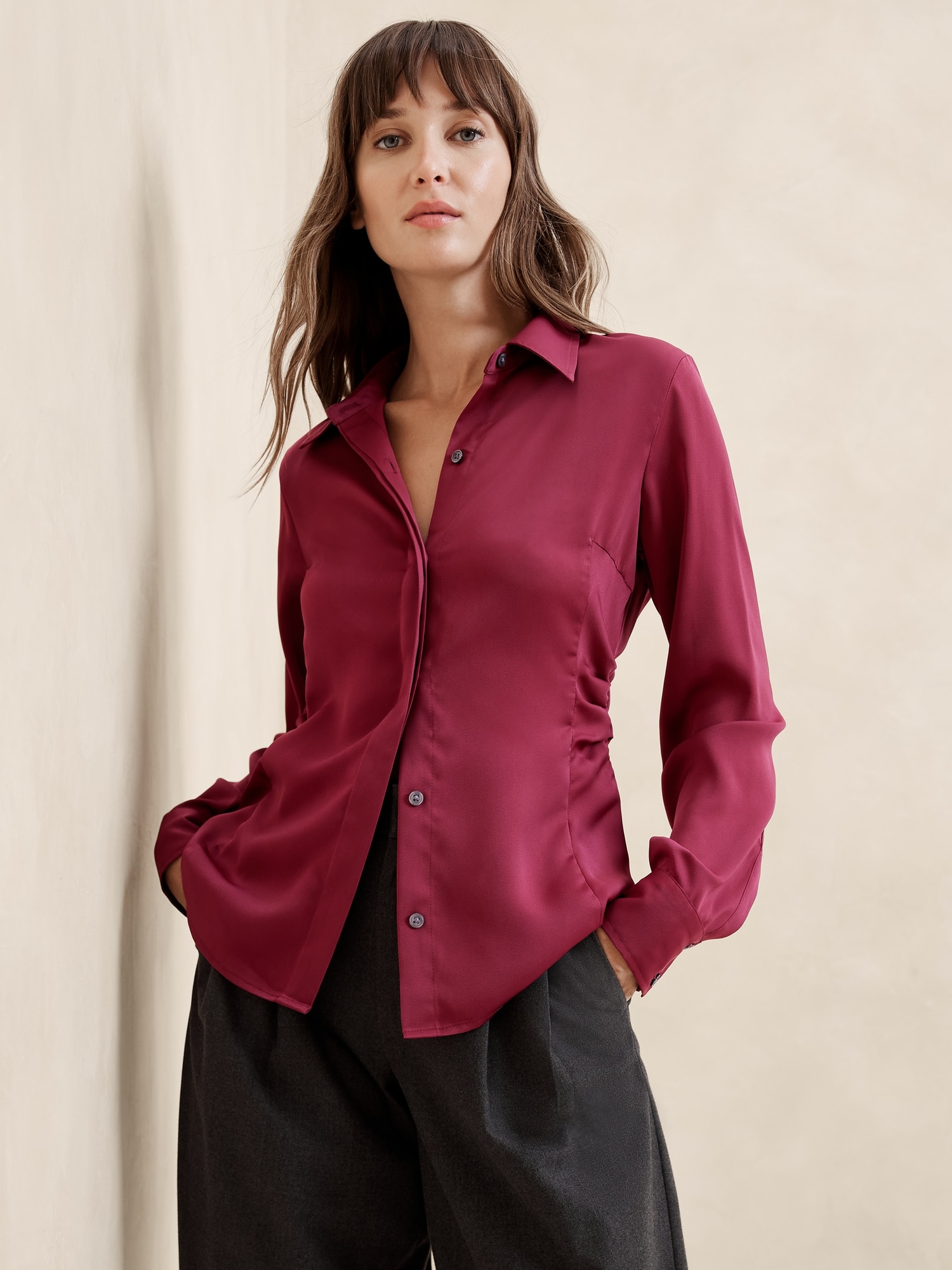 Satin fitted blouse online