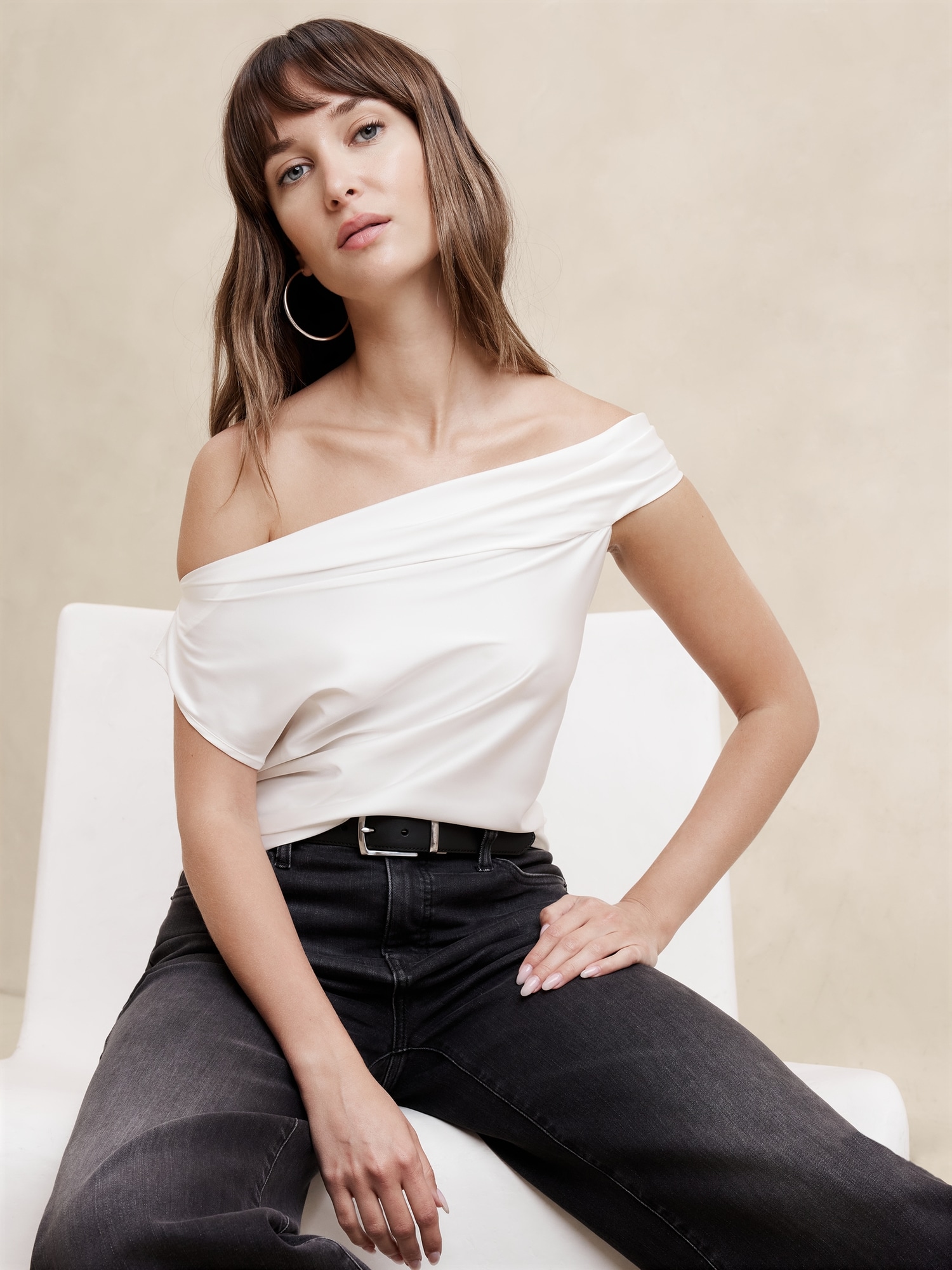 Off-Shoulder Satin Blouse