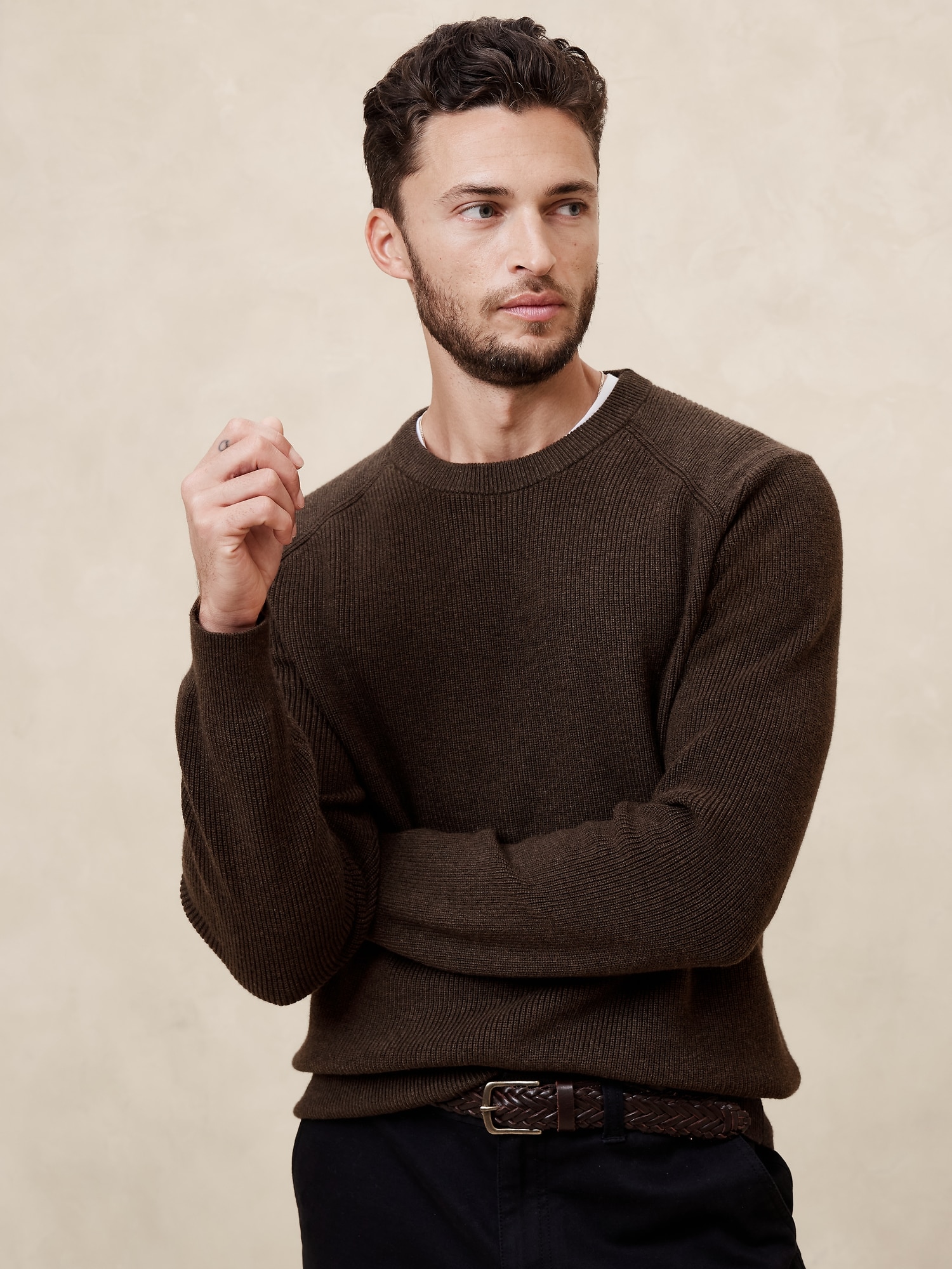 Cotton-Blend Ribbed Sweater