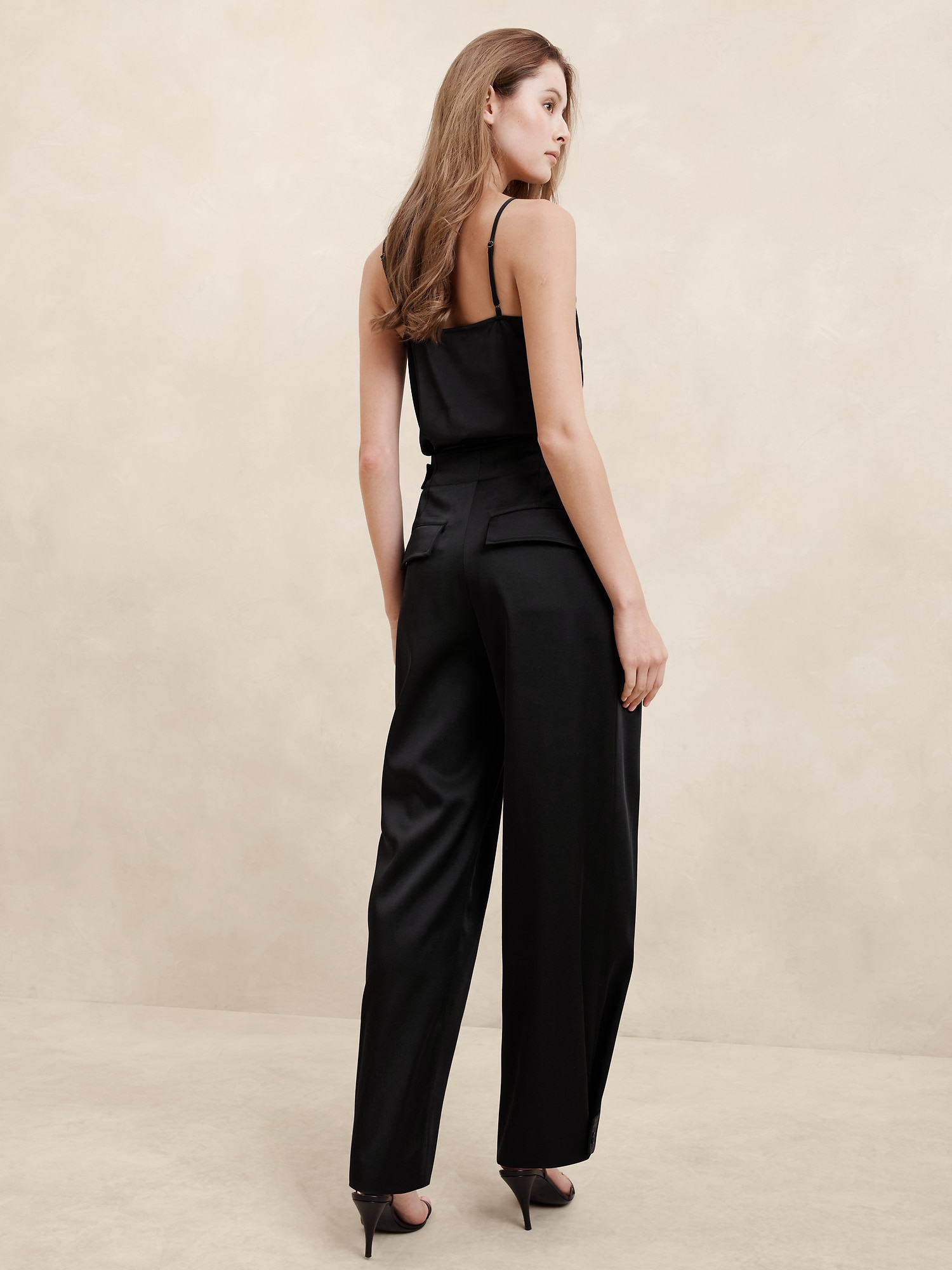 Satin Pleated Tab-Leg Pant