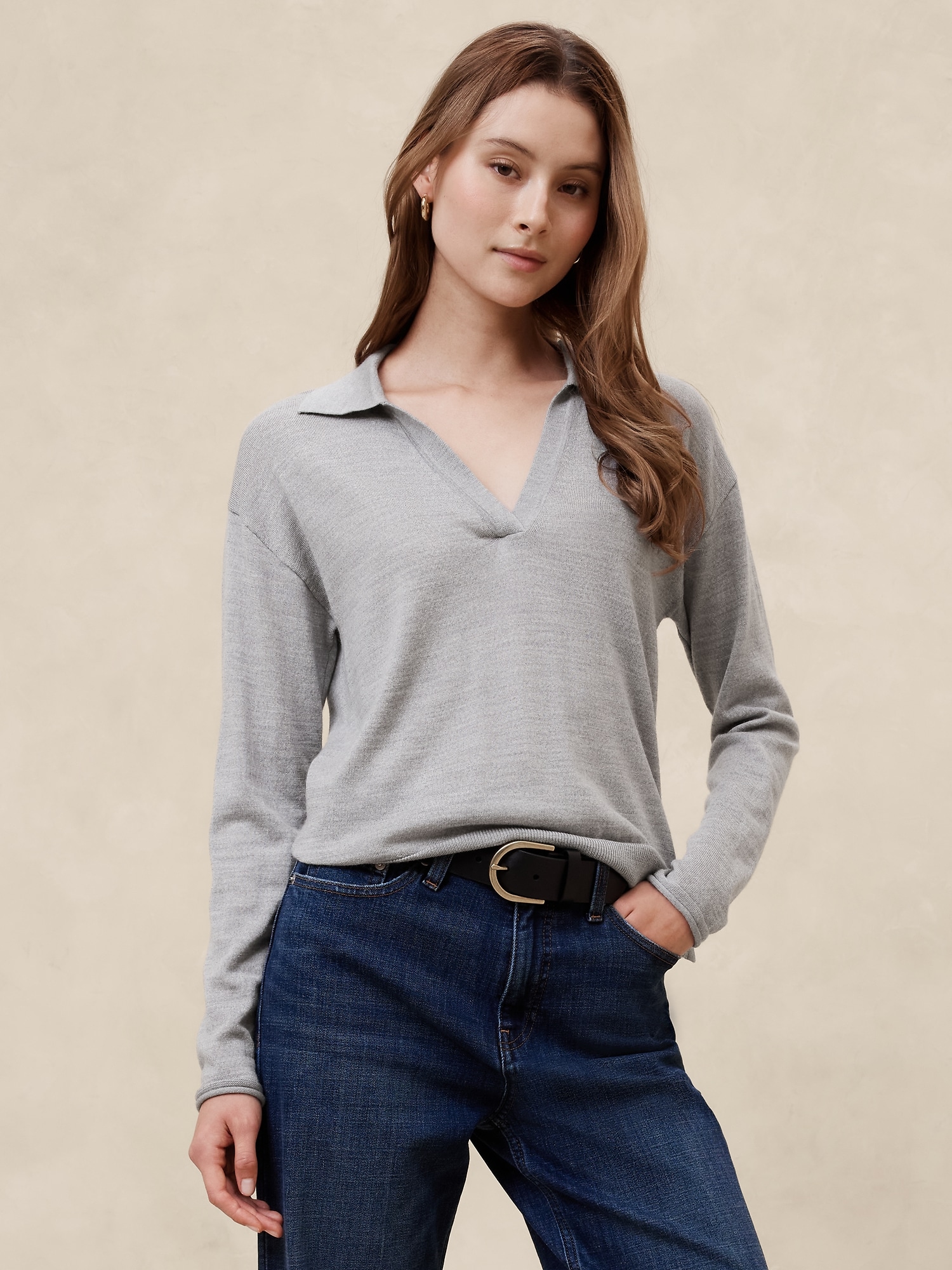 Merino Wool Johnny-Collar Sweater