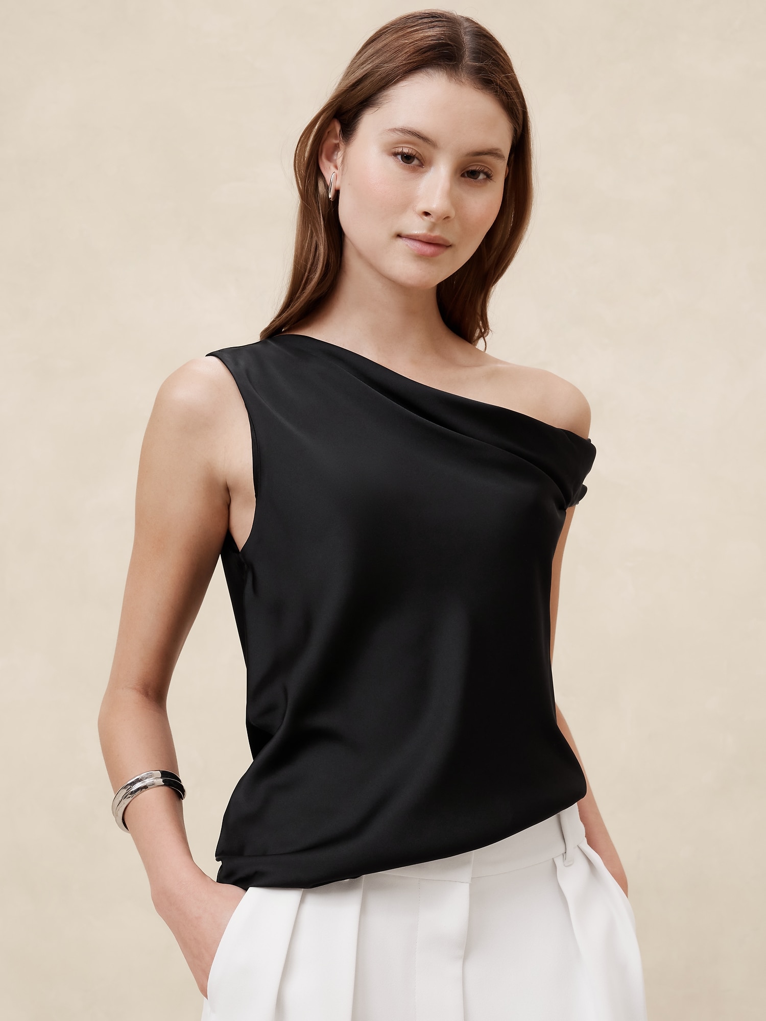 Off-Shoulder Satin Blouse