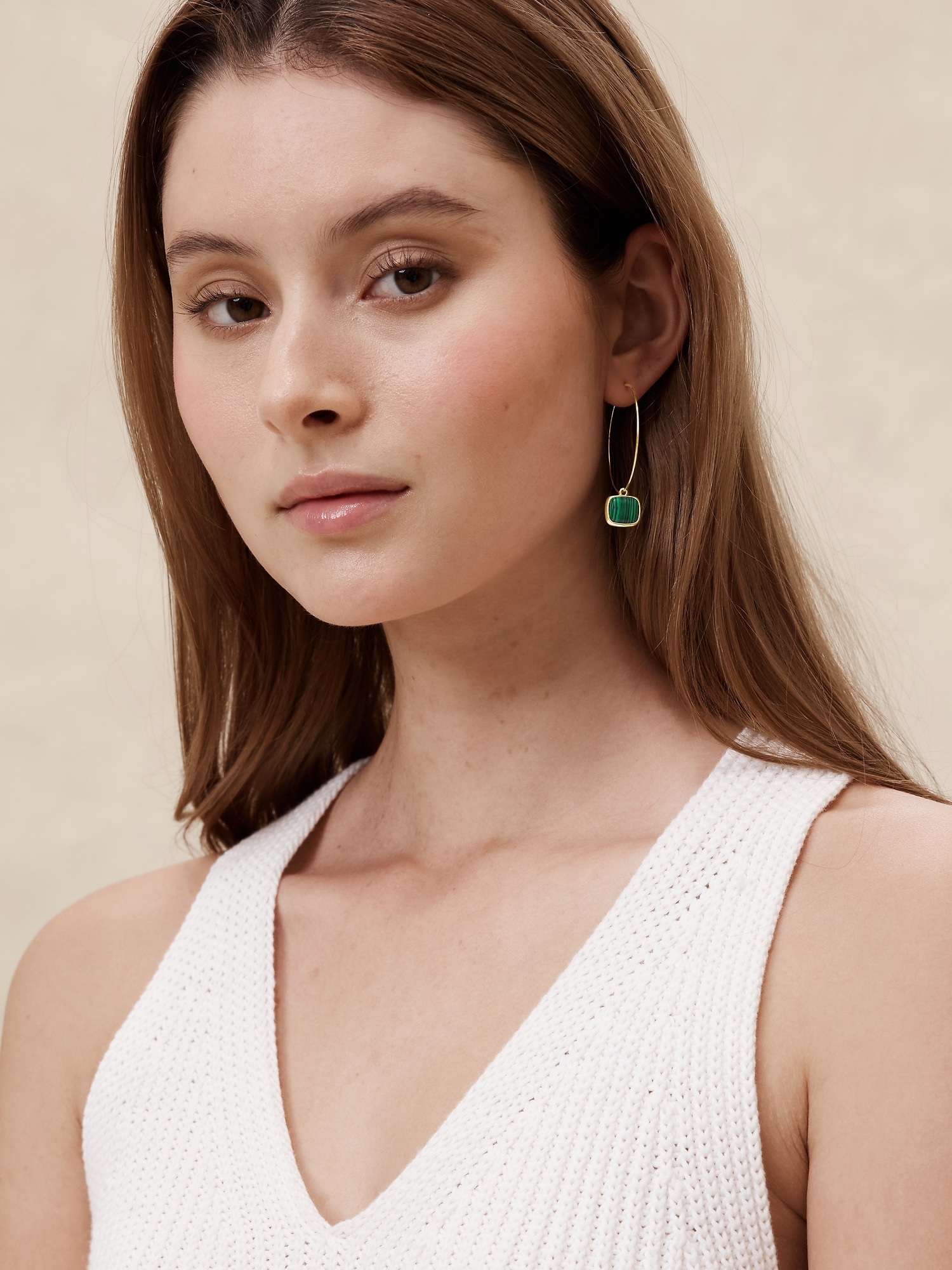 Stone Square Drop Hoop Earrings