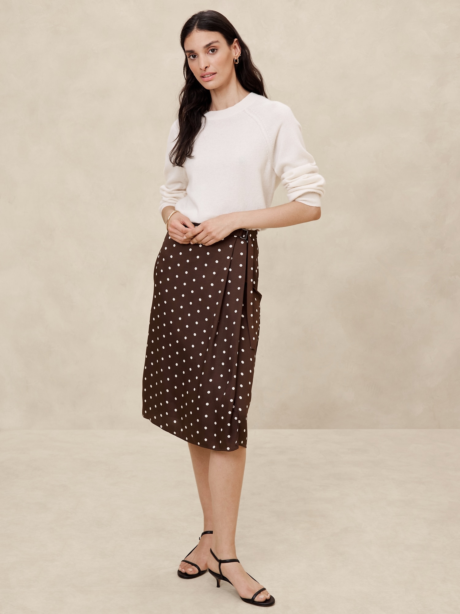 Silky Twill Wrap Midi Skirt